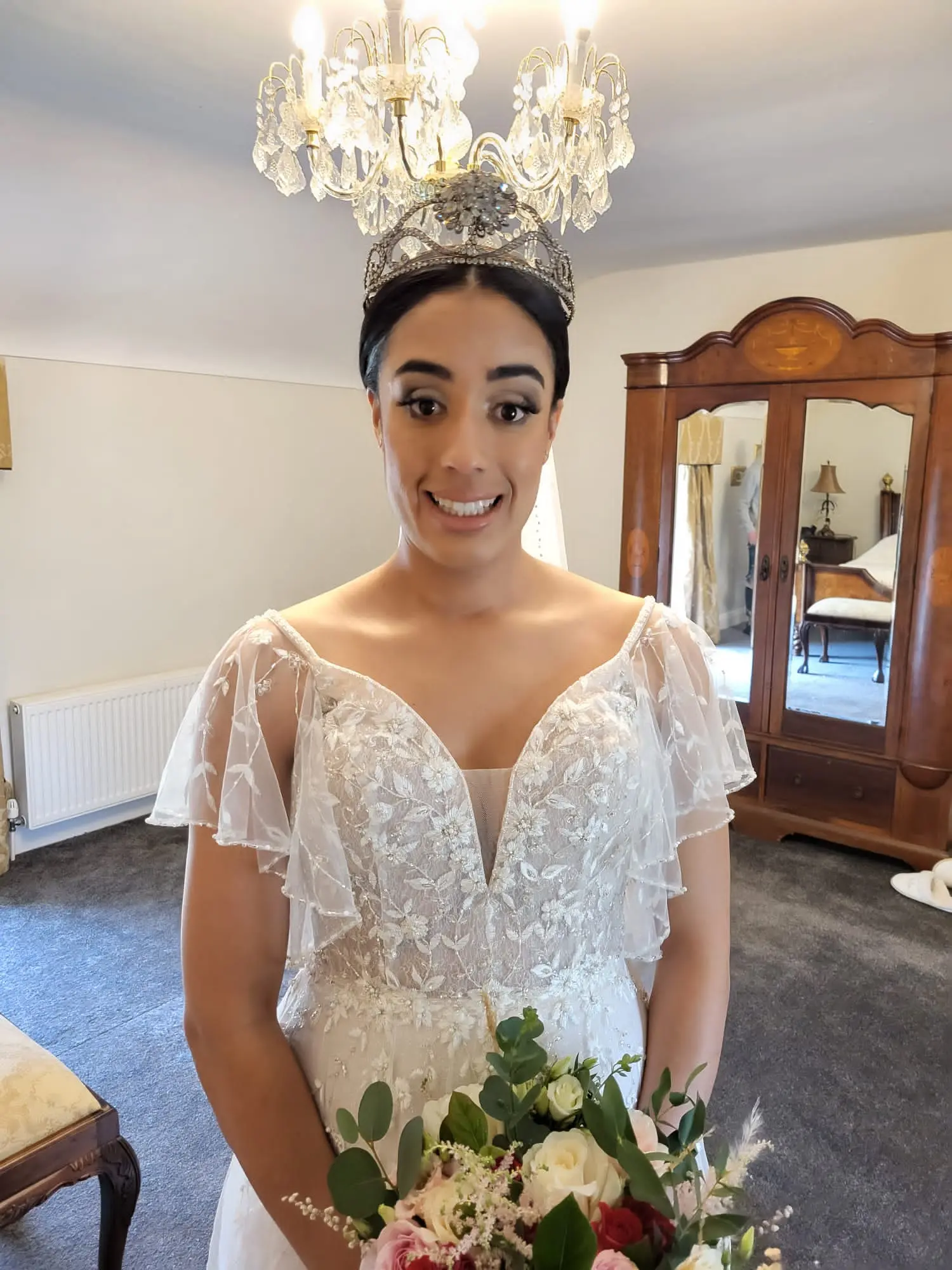 Bride In Wedding Dress With Flutter Sleeves Called Paige By Maggie Sottero