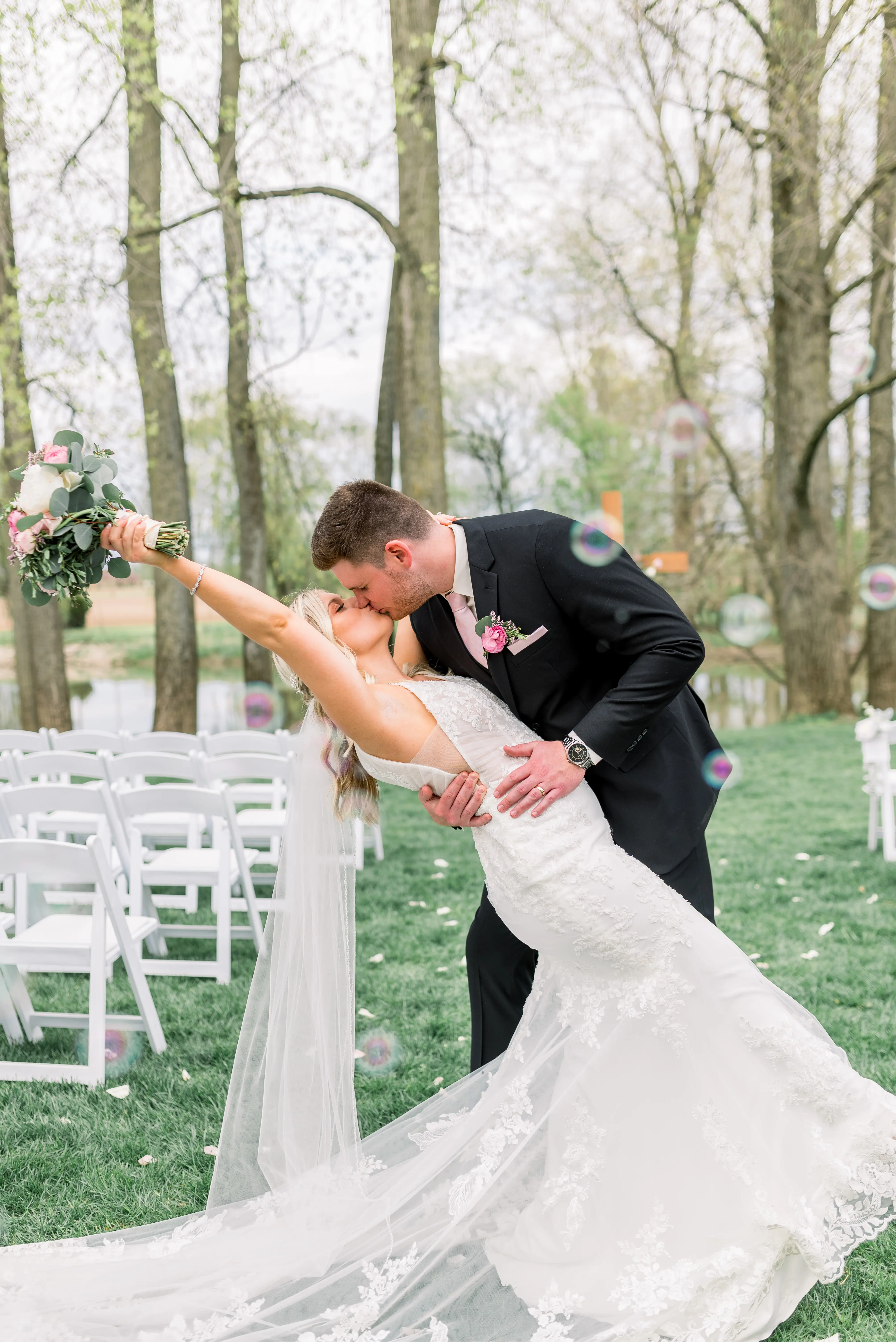 Bride In Fit-and-Flare Illusion Train Fontaine Maggie Sottero With Groom