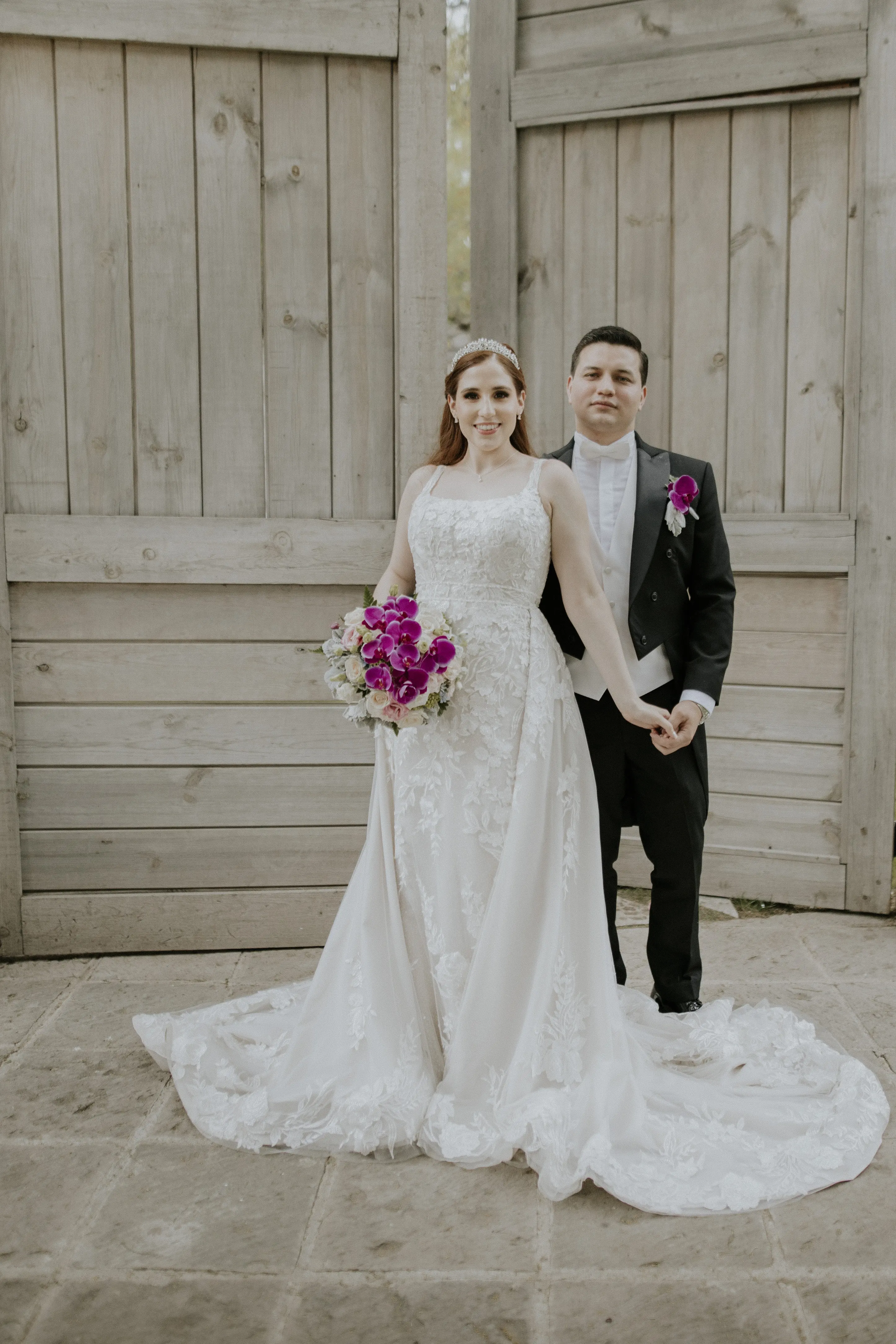 Bride Wearing Lace Wedding Dress Called Albany By Maggie Sottero With Groom