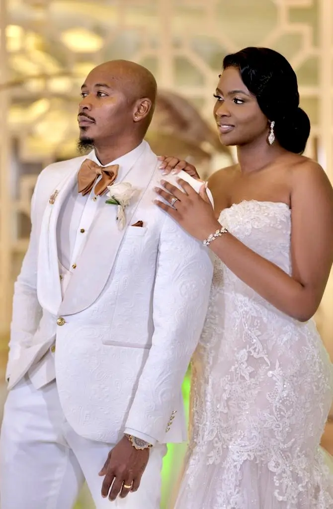Groom With Bride Wearing Mermaid Wedding Dress With Glitter Tulle Lonnie Lynette By Maggie Sottero