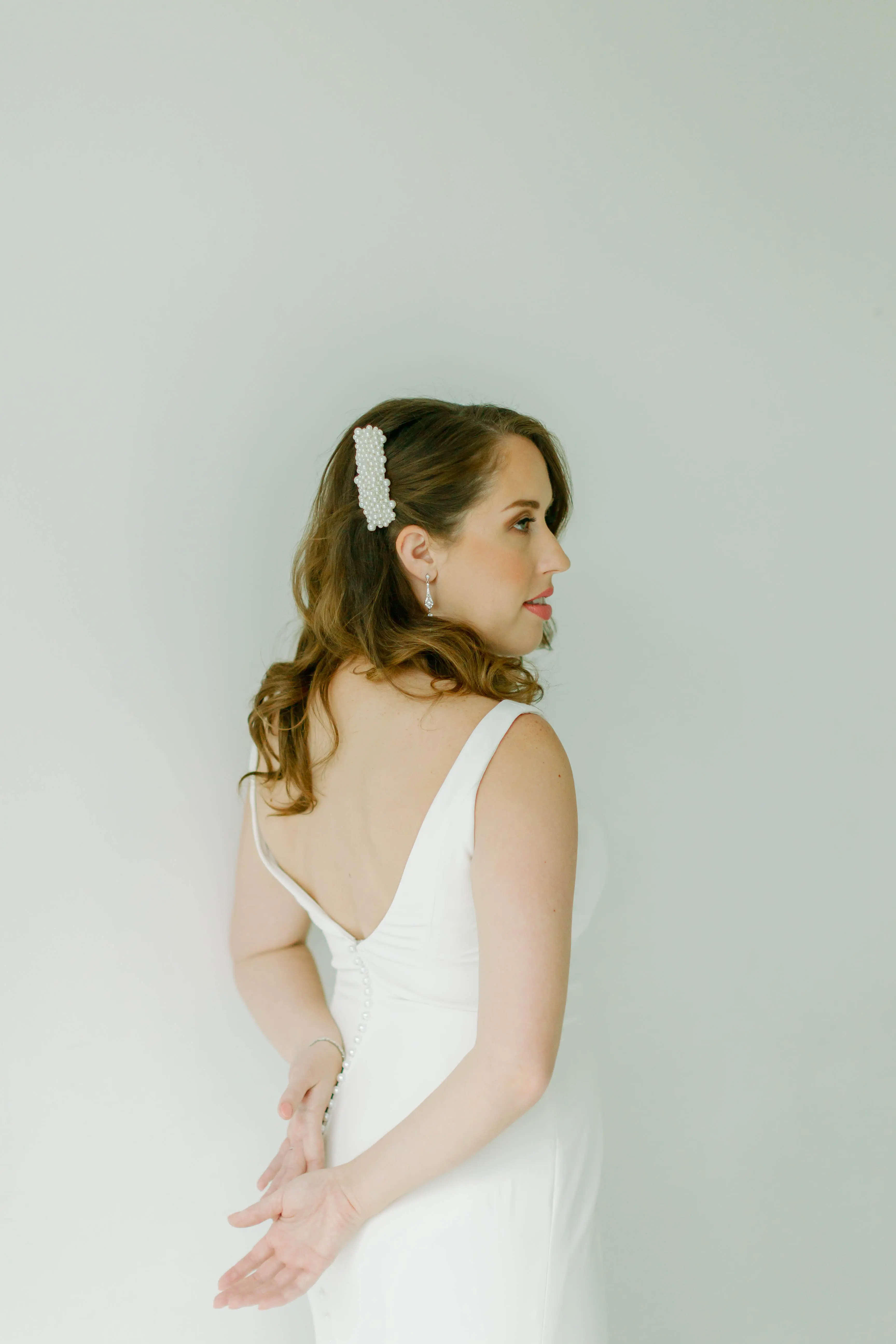 Bride Wearing Classic Sheath Wedding Dress Alice By Rebecca Ingram