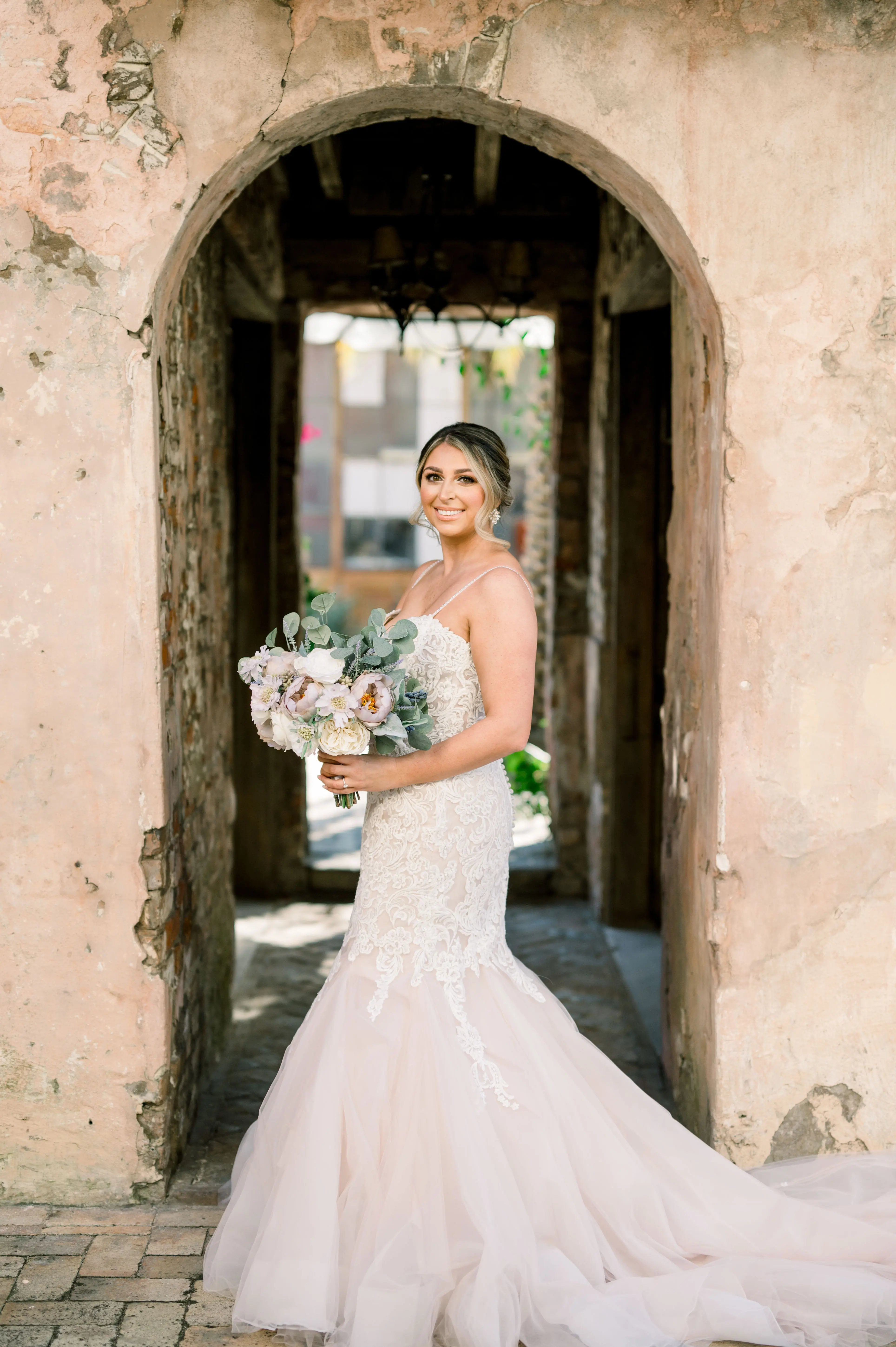 Bride In Mermaid Lace Wedding Dress Called Alistaire Lynette By Maggie Sottero