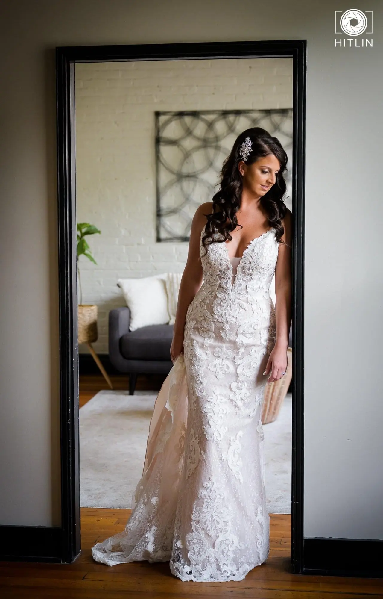 Real Bride in a Romantic Lace Sheath Wedding Gown with Shimmering Lace Motifs Called Tuscany Lynette by Maggie Sottero