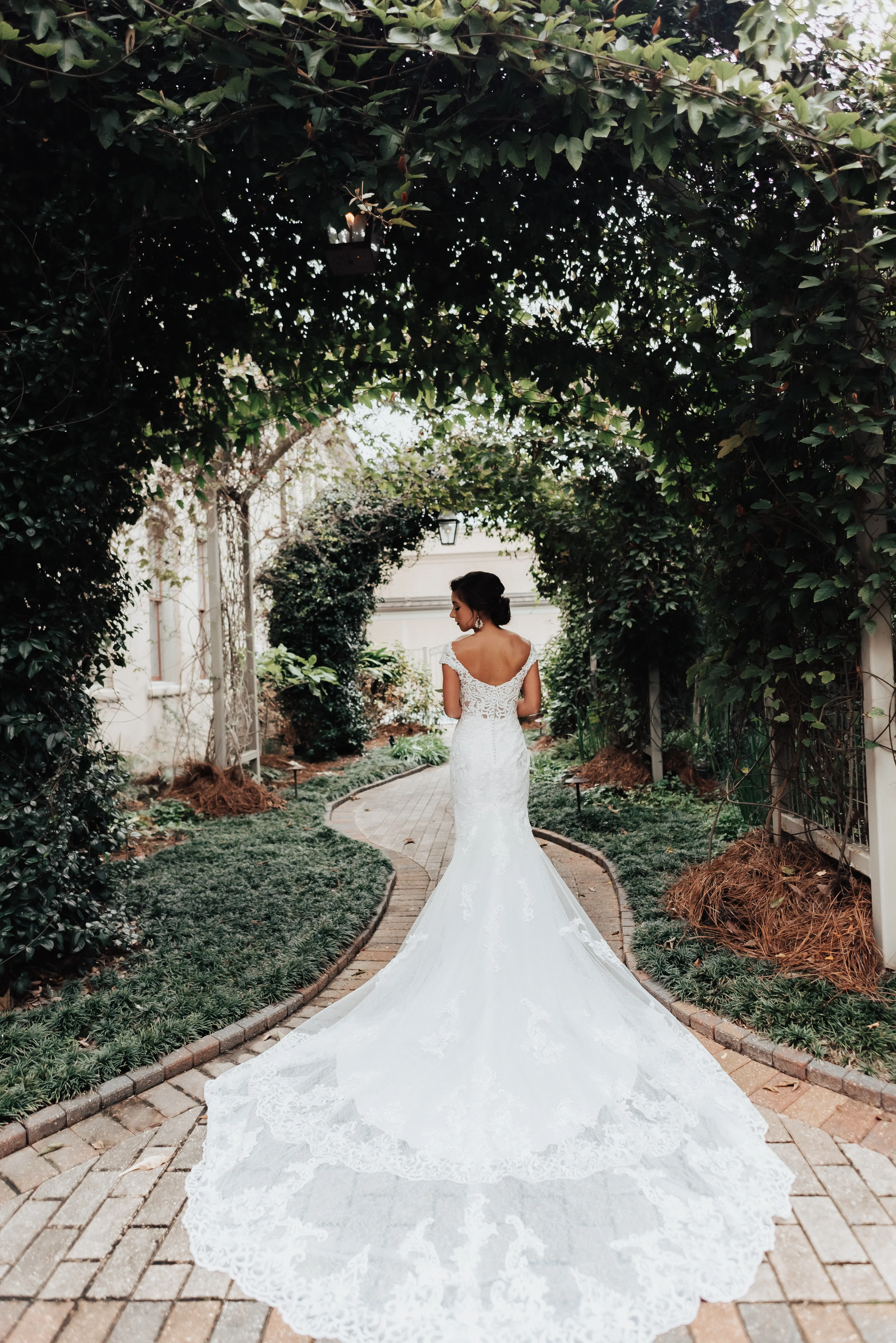 Bride Wearing Sheath Lace Wedding Dress Celeste By Maggie Sottero