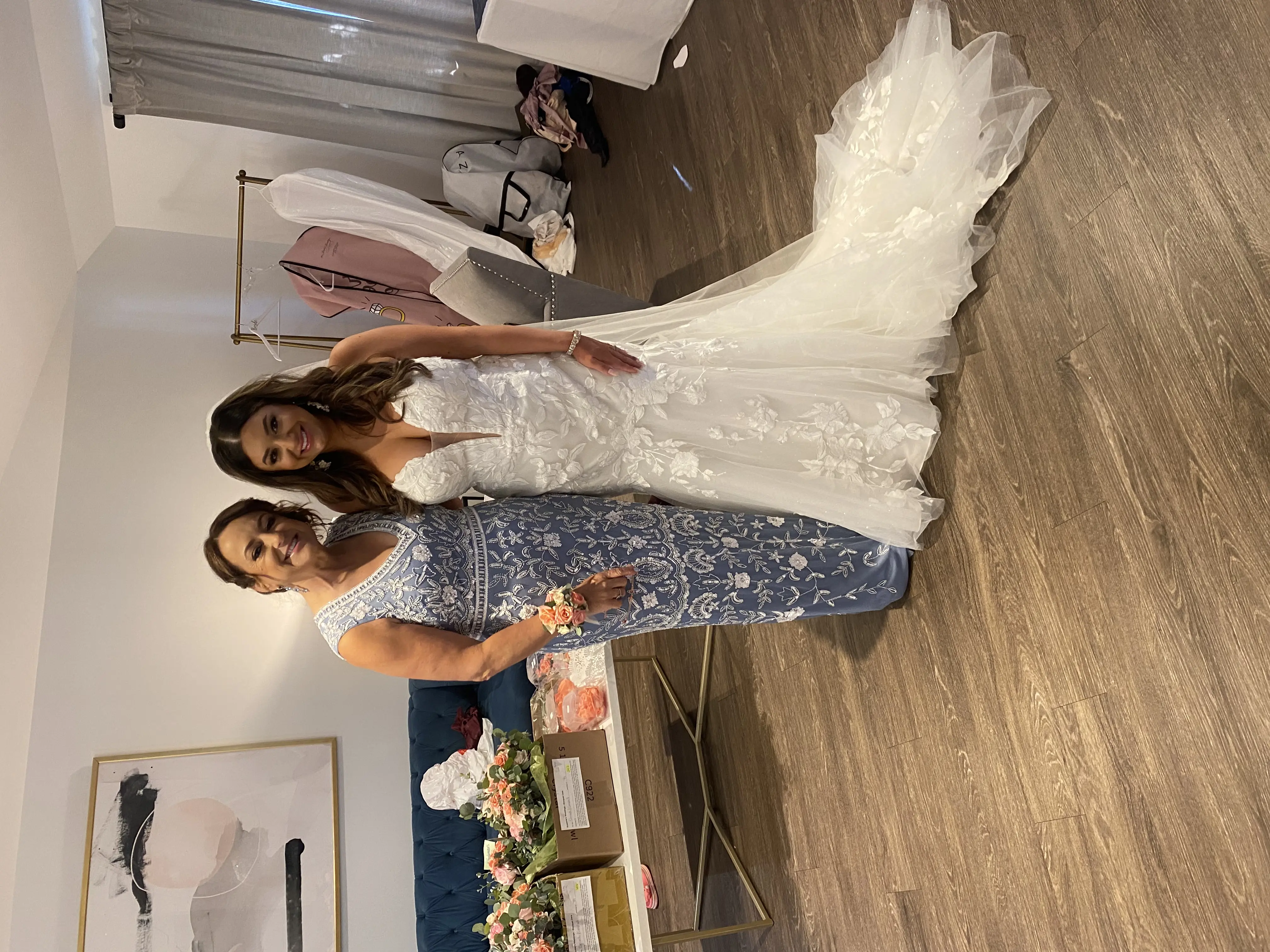 Bride Wearing Lace Mermaid Wedding Gown Called Hattie By Rebecca Ingram With Mother