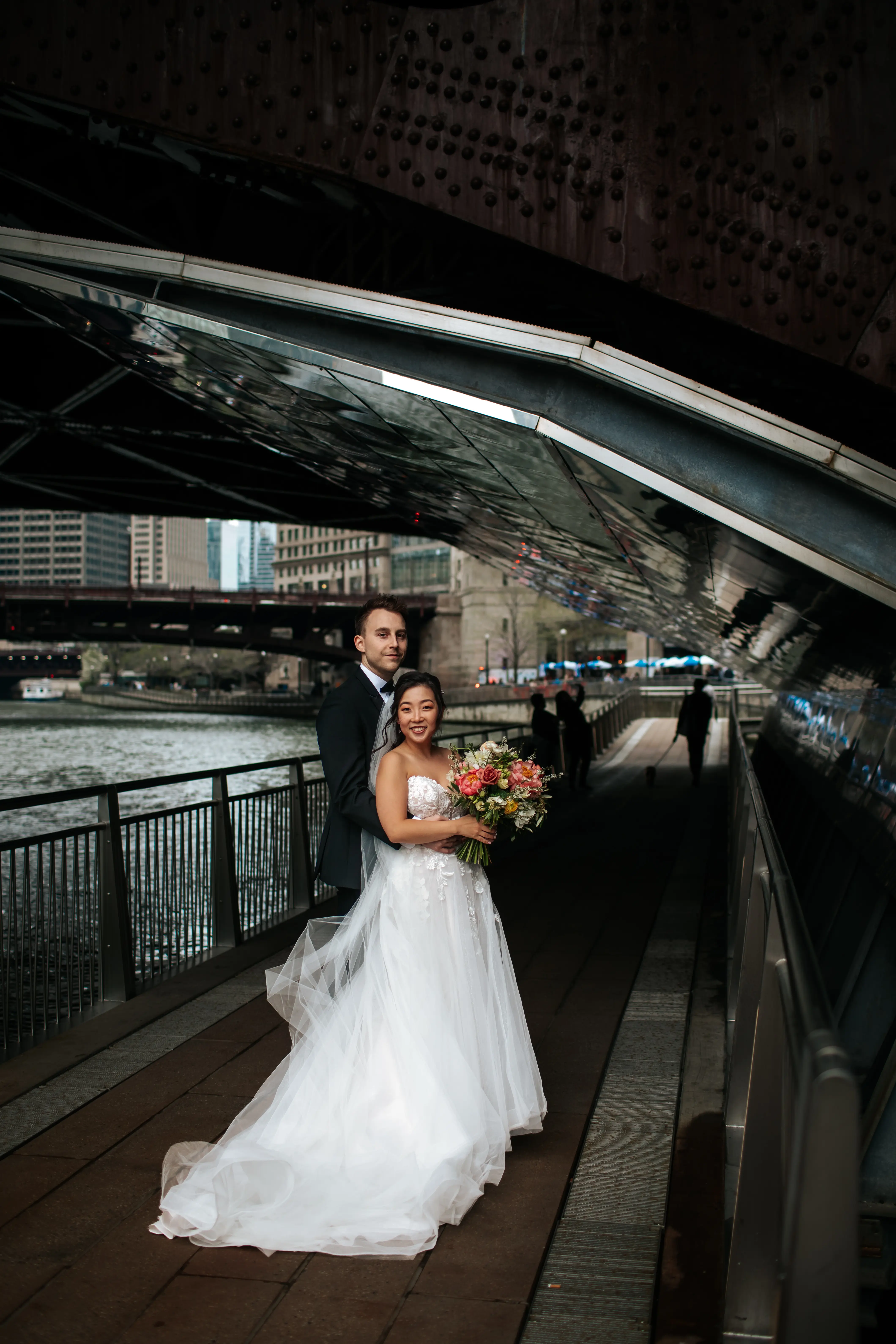Cityscape Bride Wearing Strapless Wedding Gown Called Stevie By Maggie Sottero