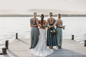 Bride Wearing Sexy Lace Wedding Dress Called Tuscany Lynette By Maggie Sottero With Bridesmaids