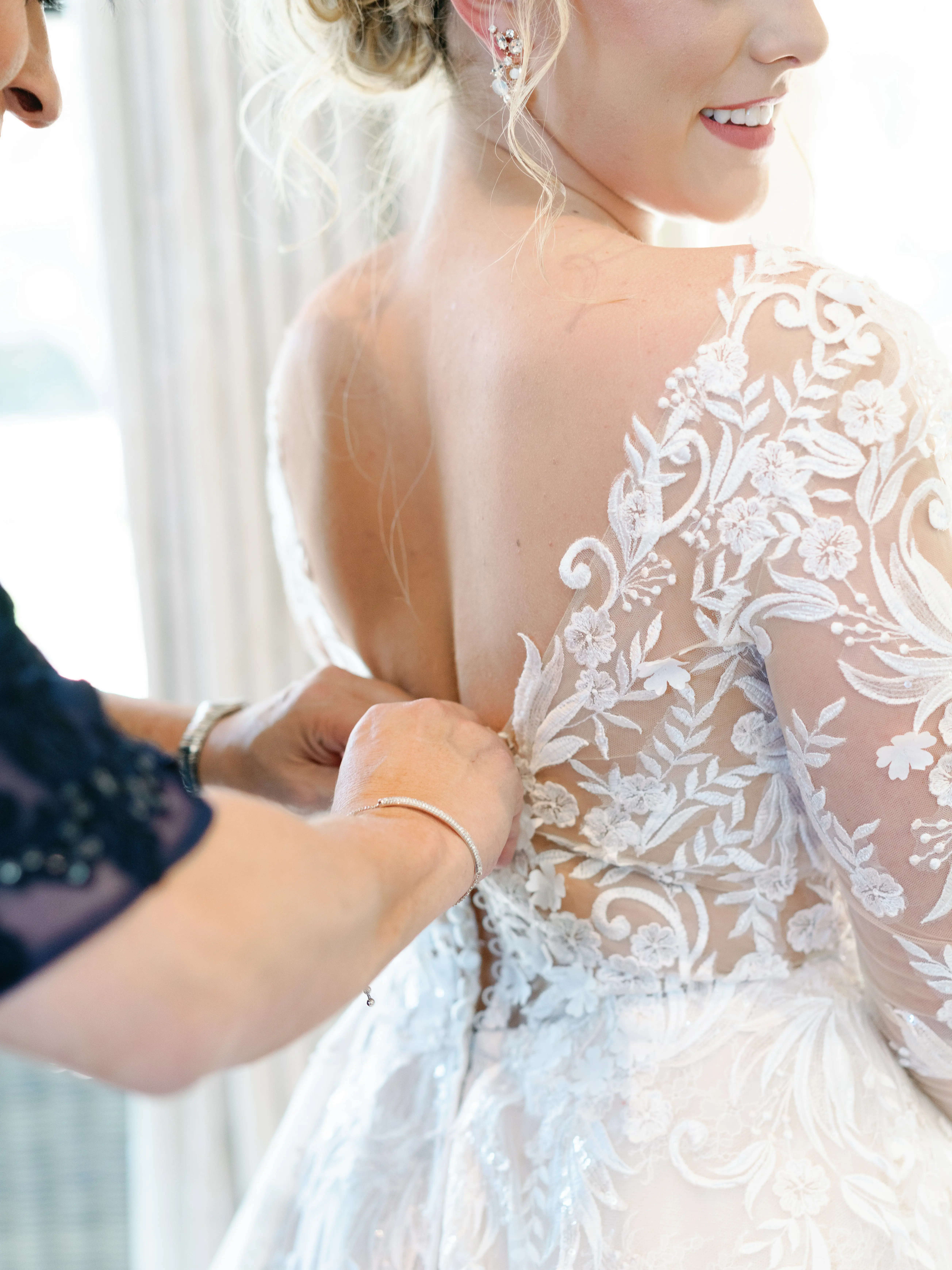 Real Bride Wearing Lace Ballgown Wedding Dress Called Zander By Sottero and Midgley Getting Ready