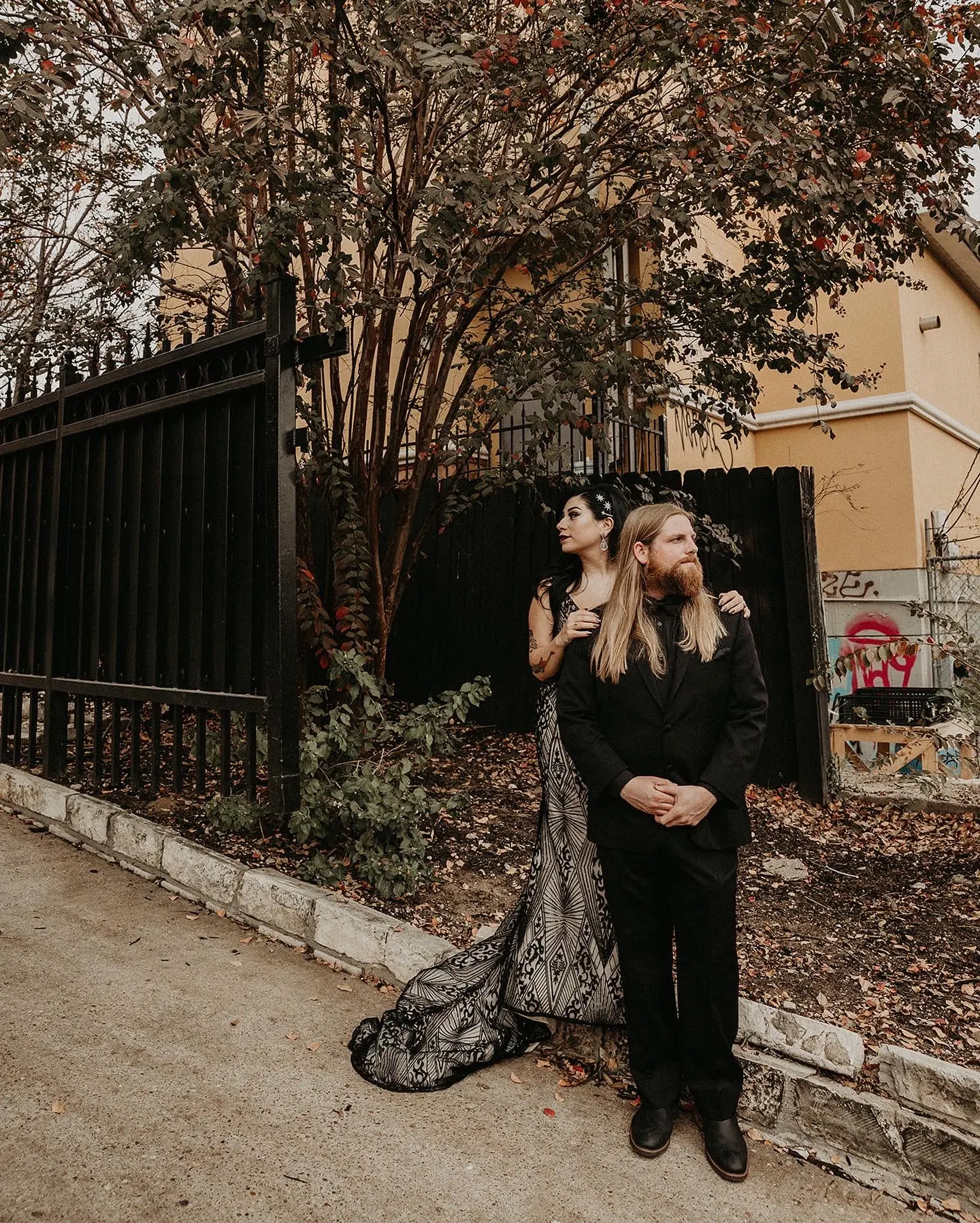Groom With Bride Wearing Black Art Deco Dress Called Elaine By Maggie Sottero