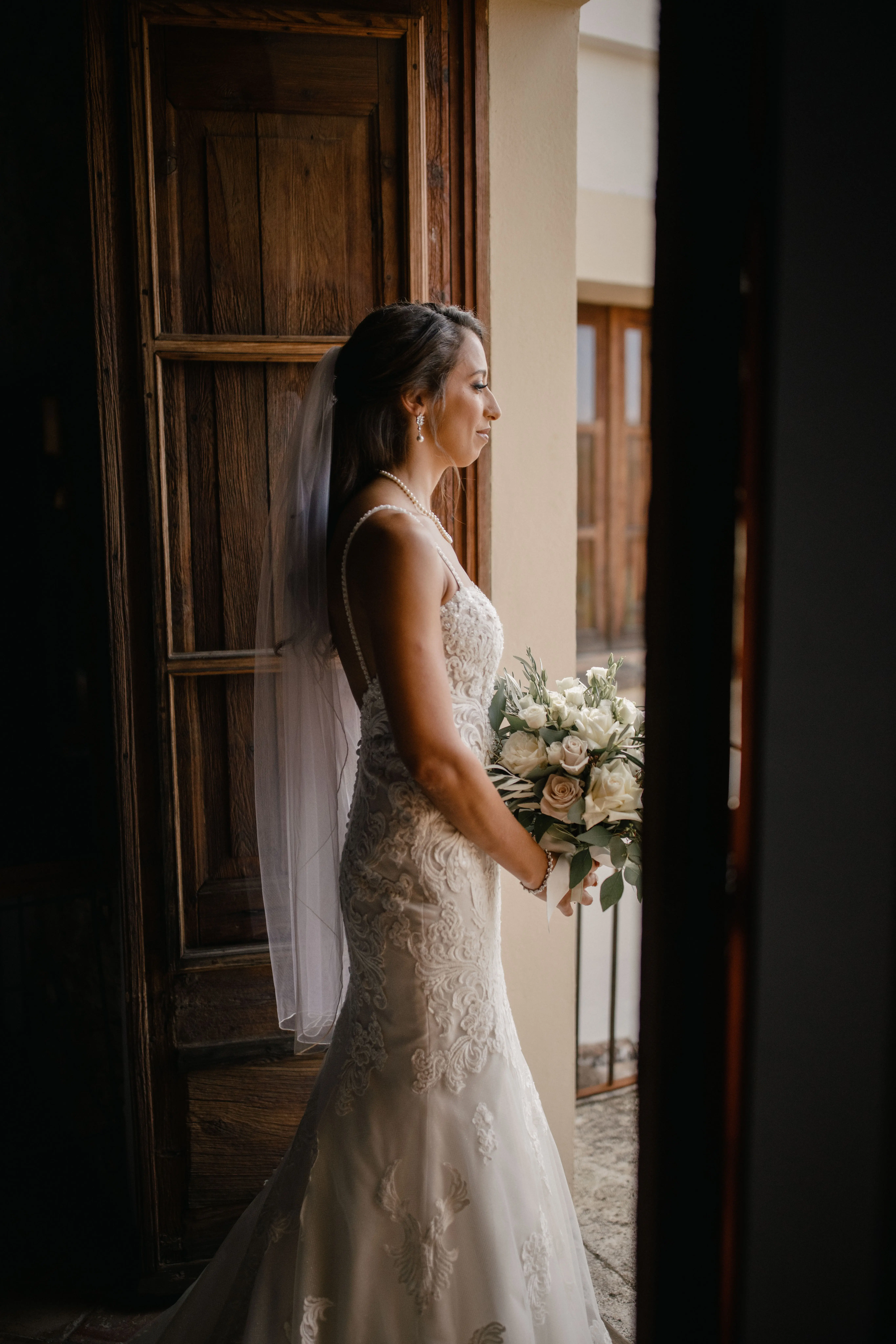 Real Bride in Sparkly Lace Fit-and-Flare Bridal Dress Called Fiona by Maggie Sottero