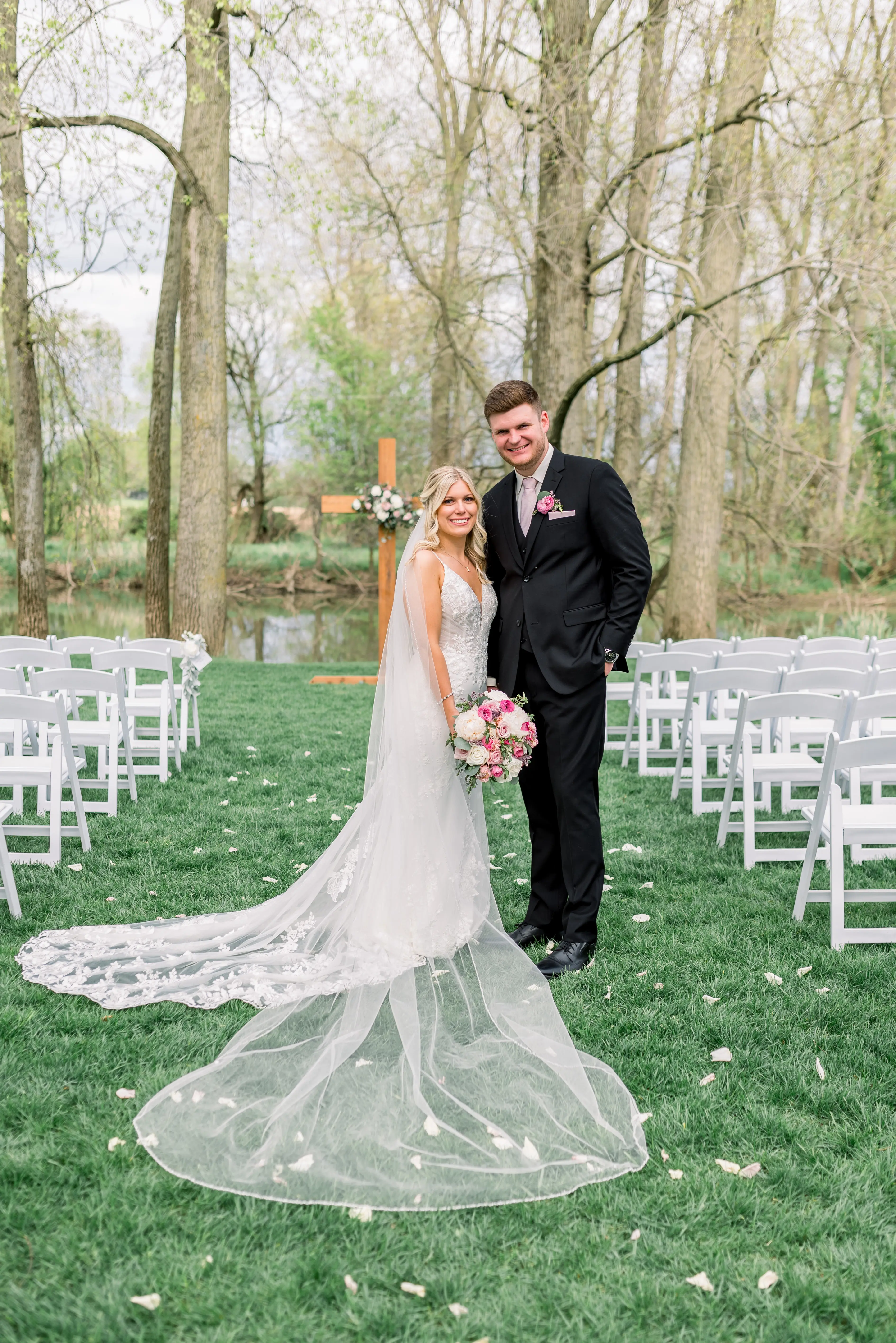 Bride In Fit-and-Flare Illusion Train Fontaine Maggie Sottero With Groom