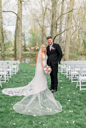 Bride In Fit-and-Flare Illusion Train Fontaine Maggie Sottero With Groom