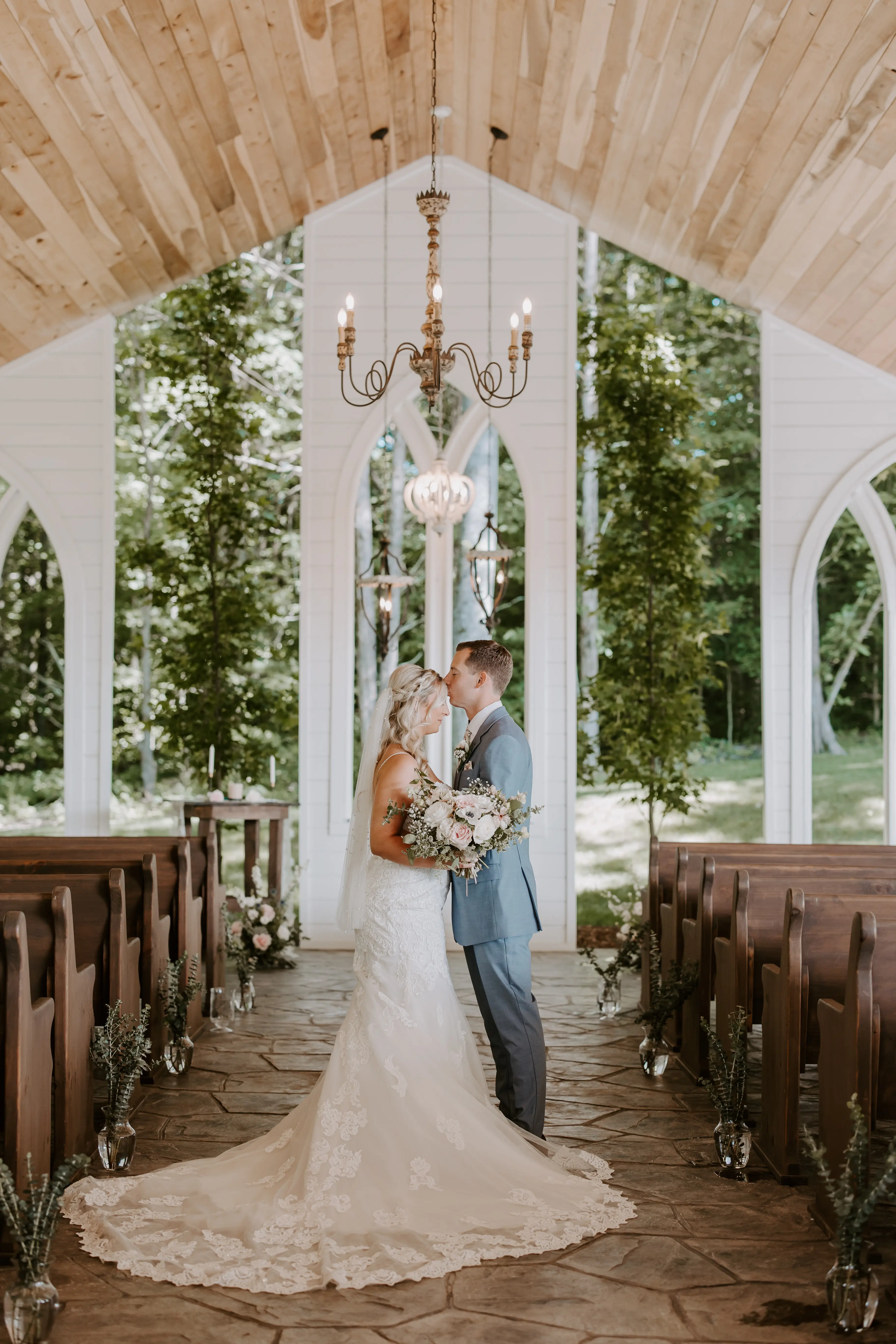 Bride In Sparkly Lace Gown With Long Train Called Fiona By Maggie Sottero