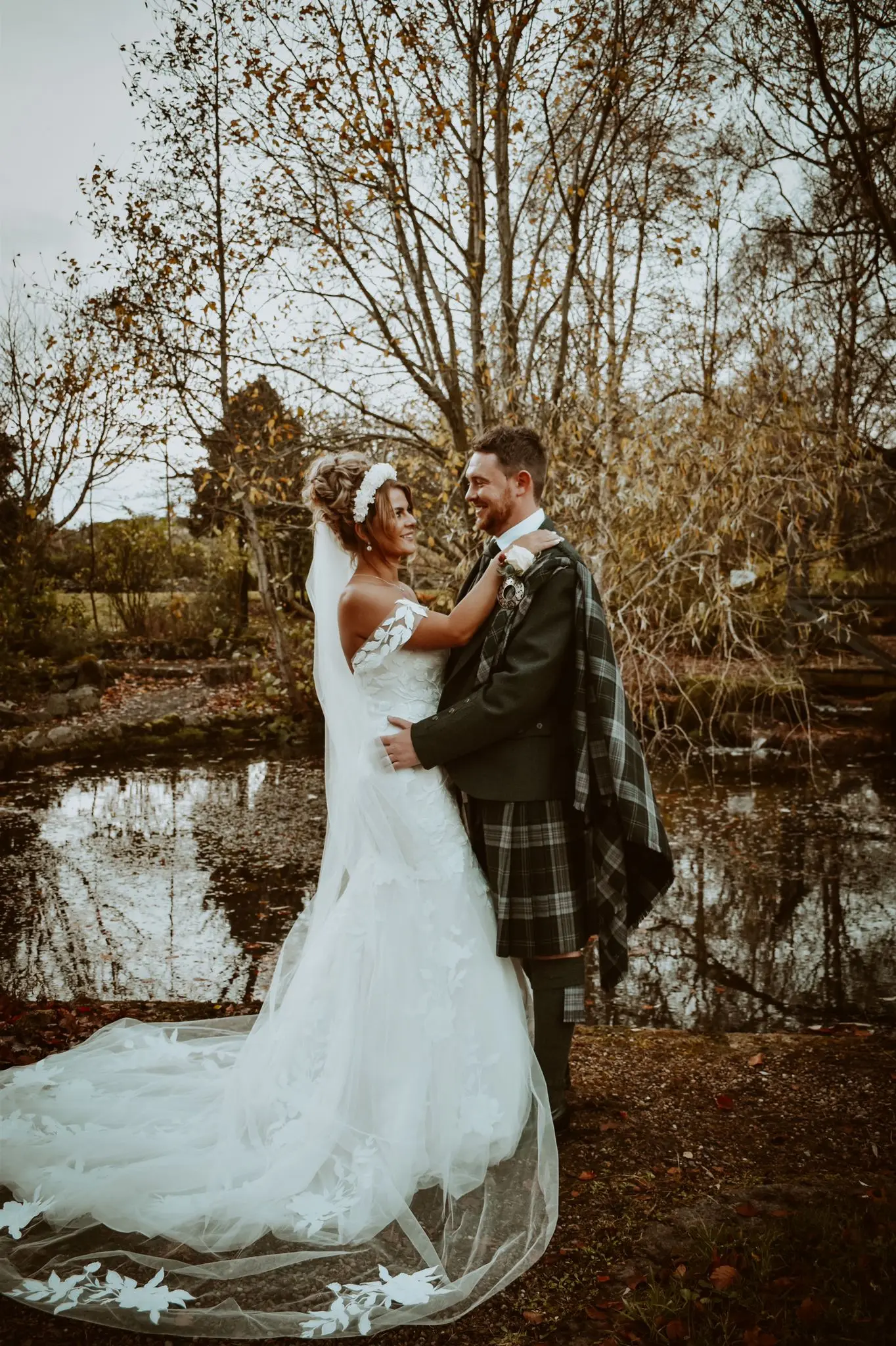 Real Bride in Strapless Mermaid Bridal Gown with Oversize Lace Floral Motifs over Sparkle Tulle and Sweetheart Neckline Called Hattie by Rebecca Ingram