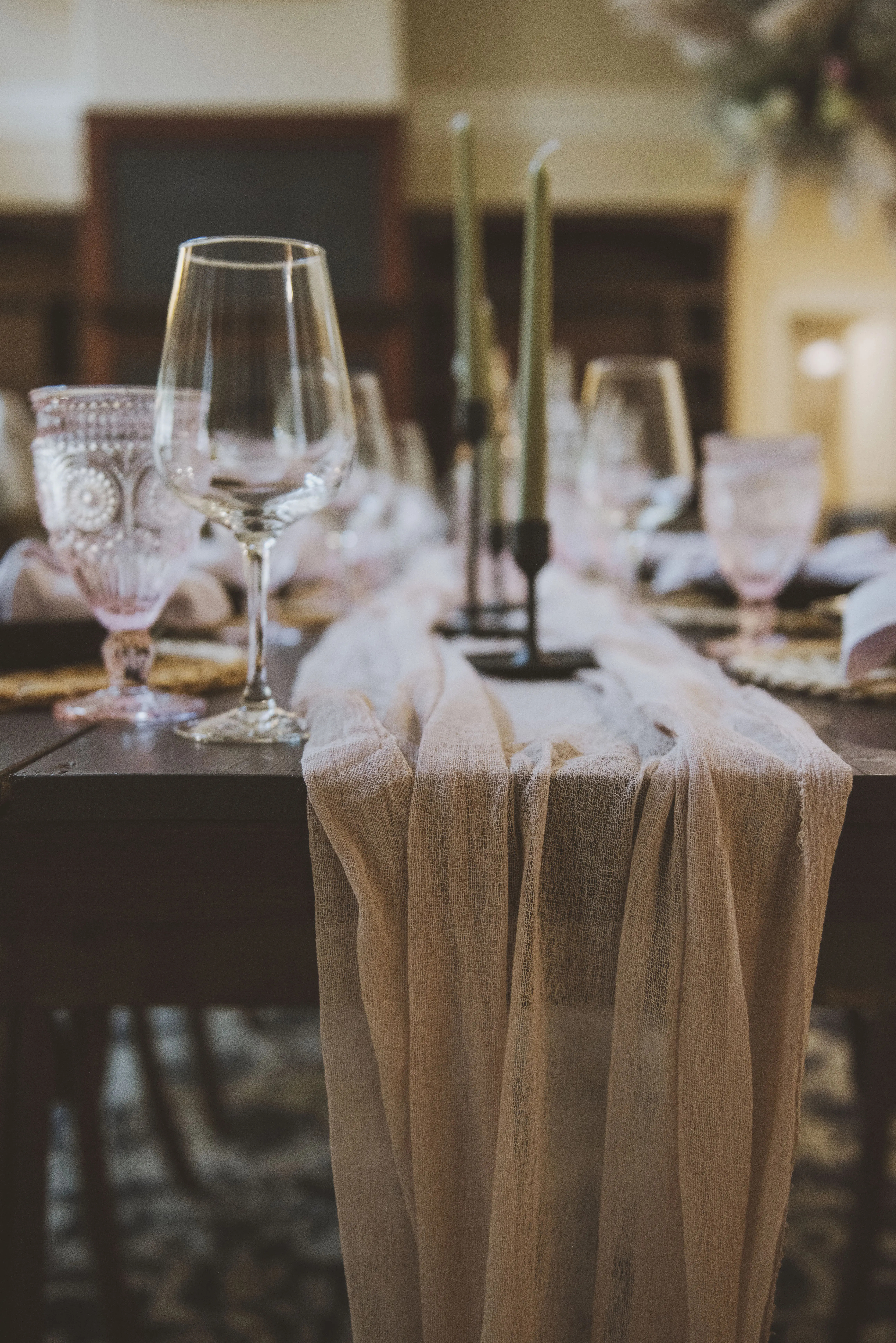 Wedding Table Setting Wine Glass And Candles