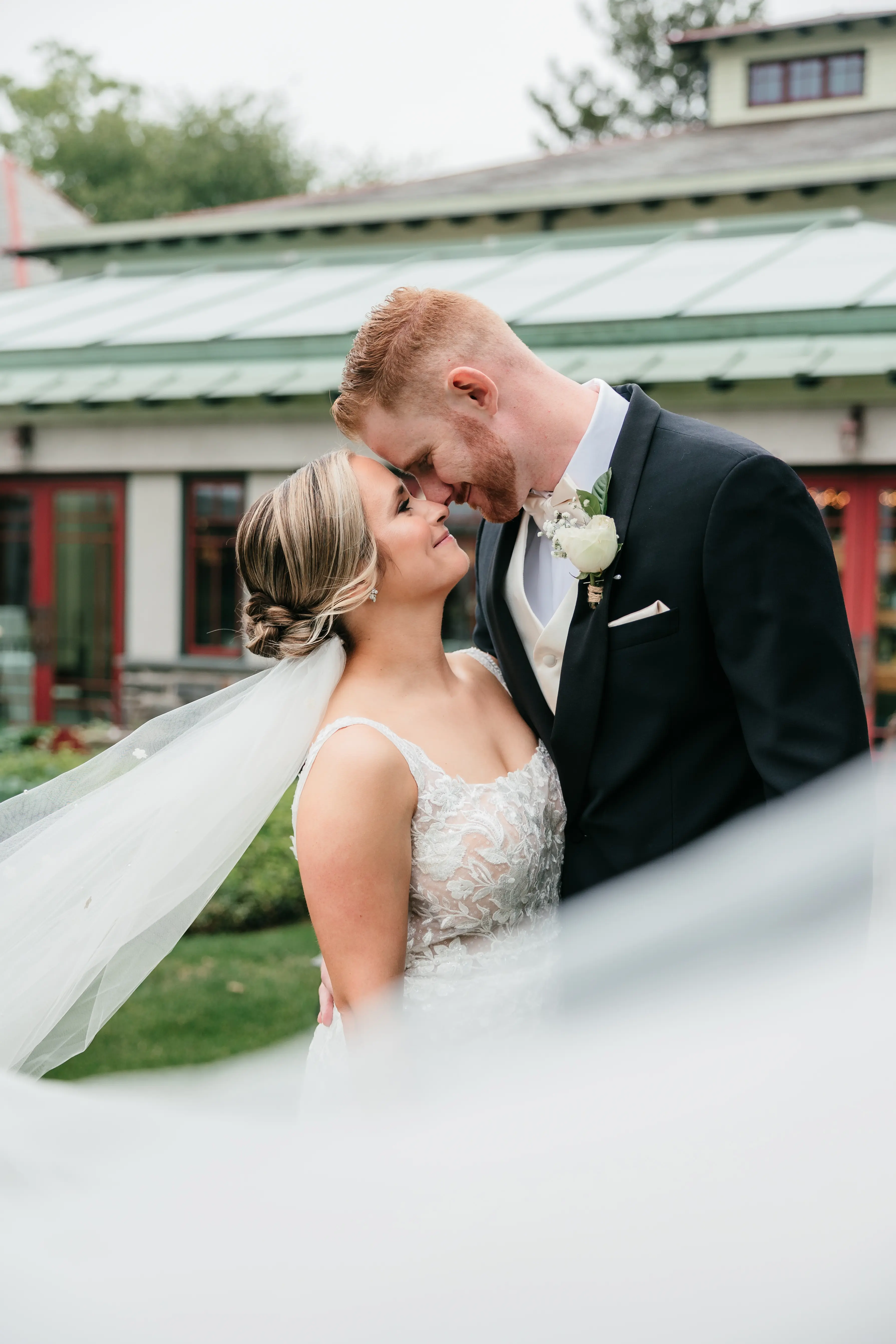 Bride Wearing Square Neck Wedding Dress Called Albany By Maggie Sottero Looking At Groom