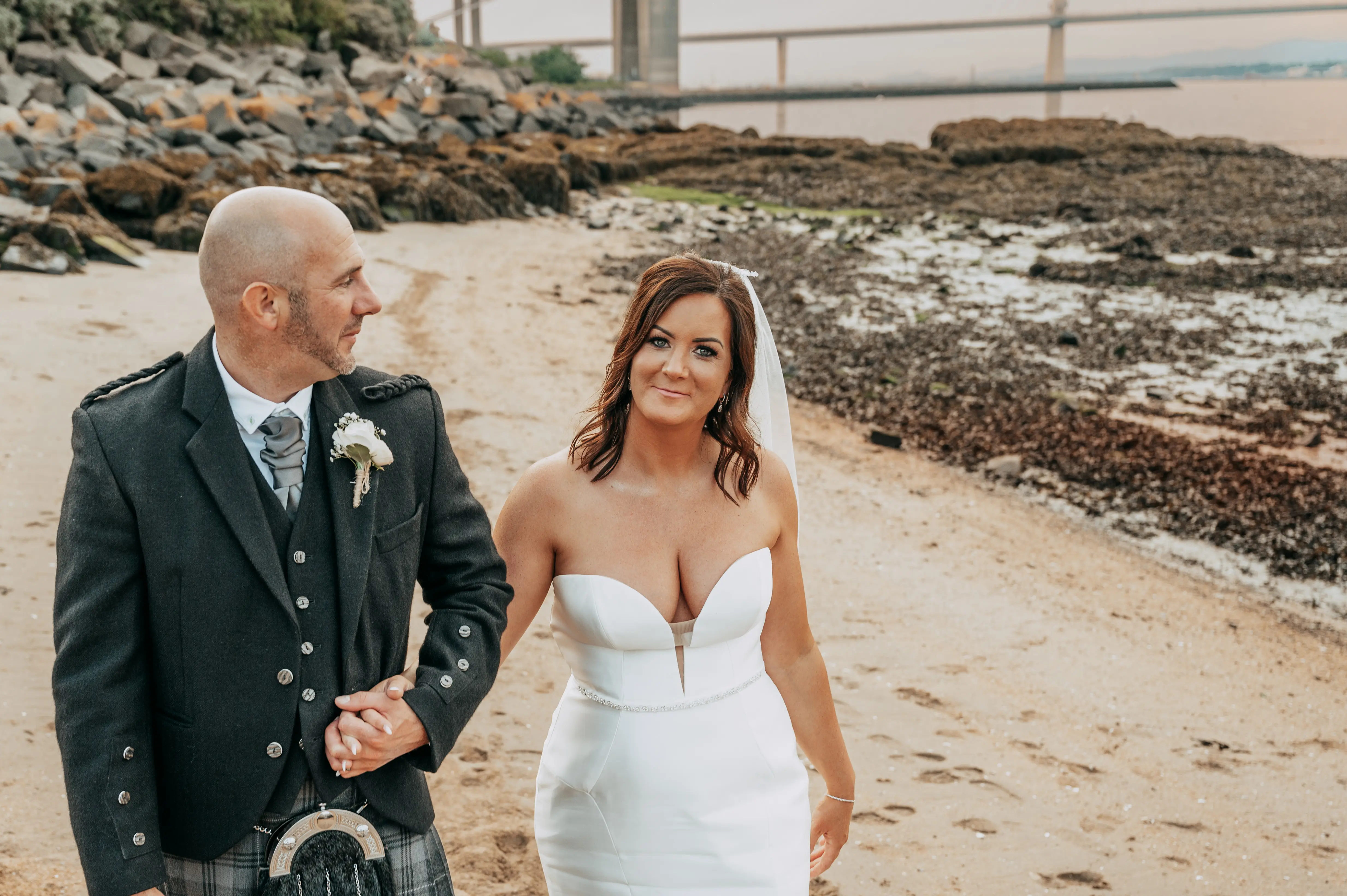 Bride Wearing Simple Sexy Wedding Dress Called Pippa By Rebecca Ingram On The Beach