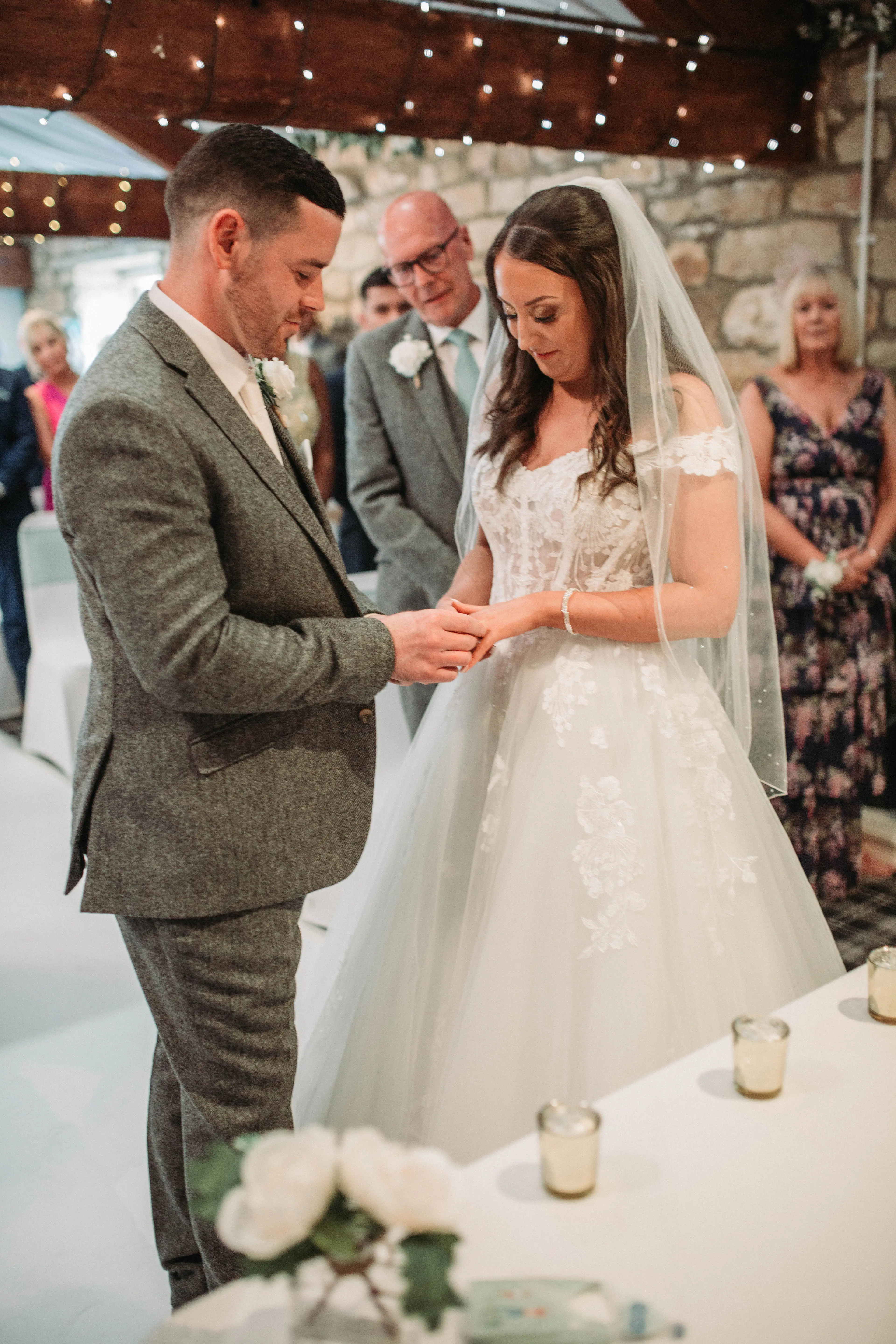 Bride In Off-the-shoulder Fairytale Harlem Maggie Sottero With Groom