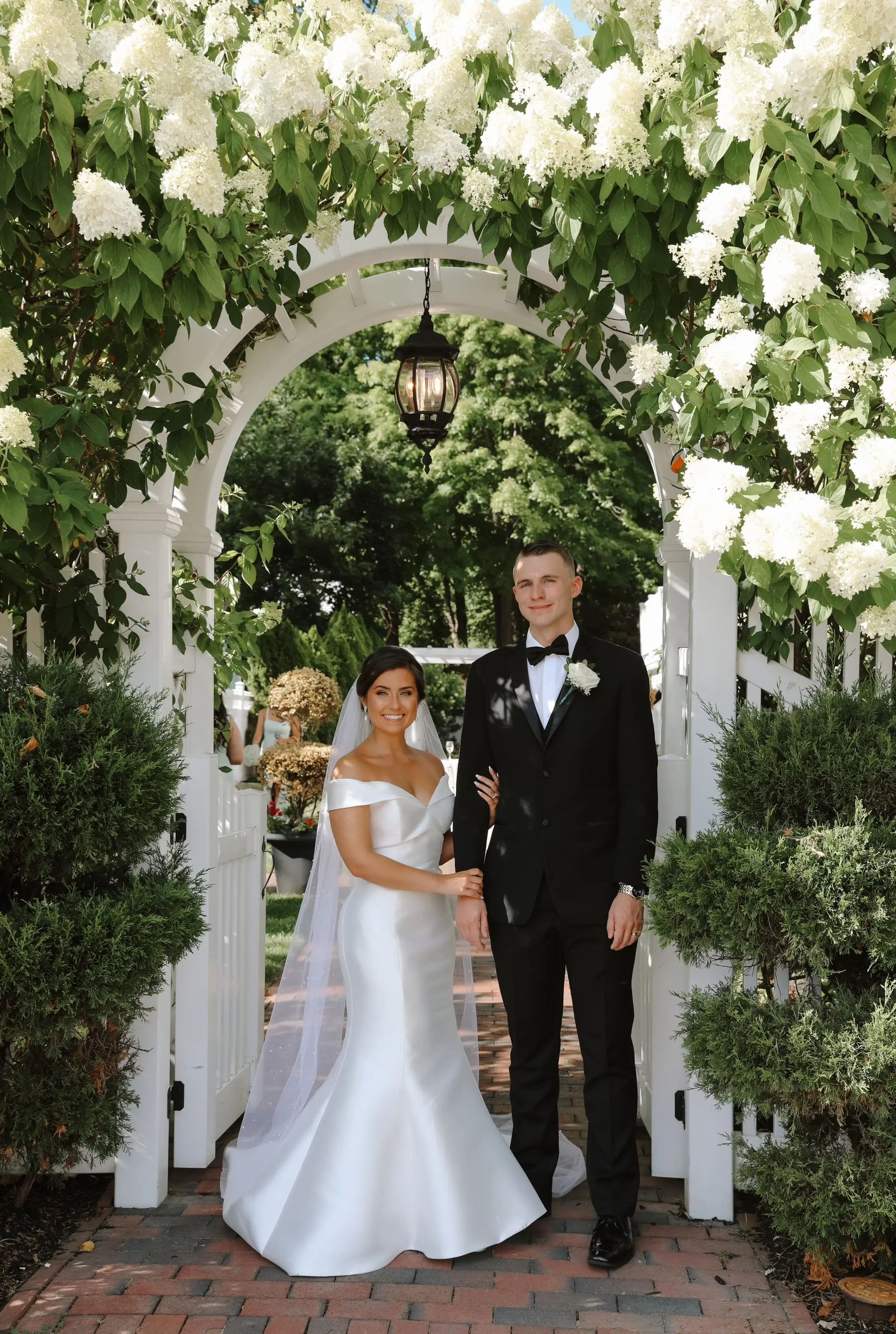 Groom With Bride Wearing Vintage Off The Shoulder Fit-And-Flare Wedding Dress Josie By Rebecca Ingram