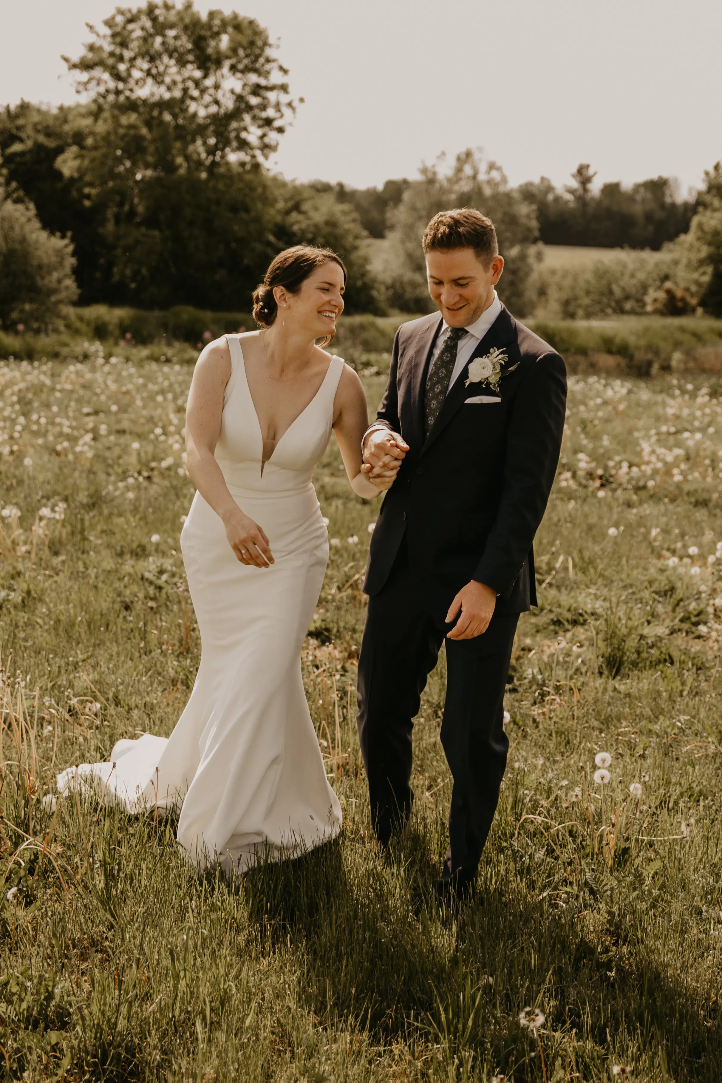 Bride In Simple Crepe Gown Theodora Rebecca Ingram With Groom