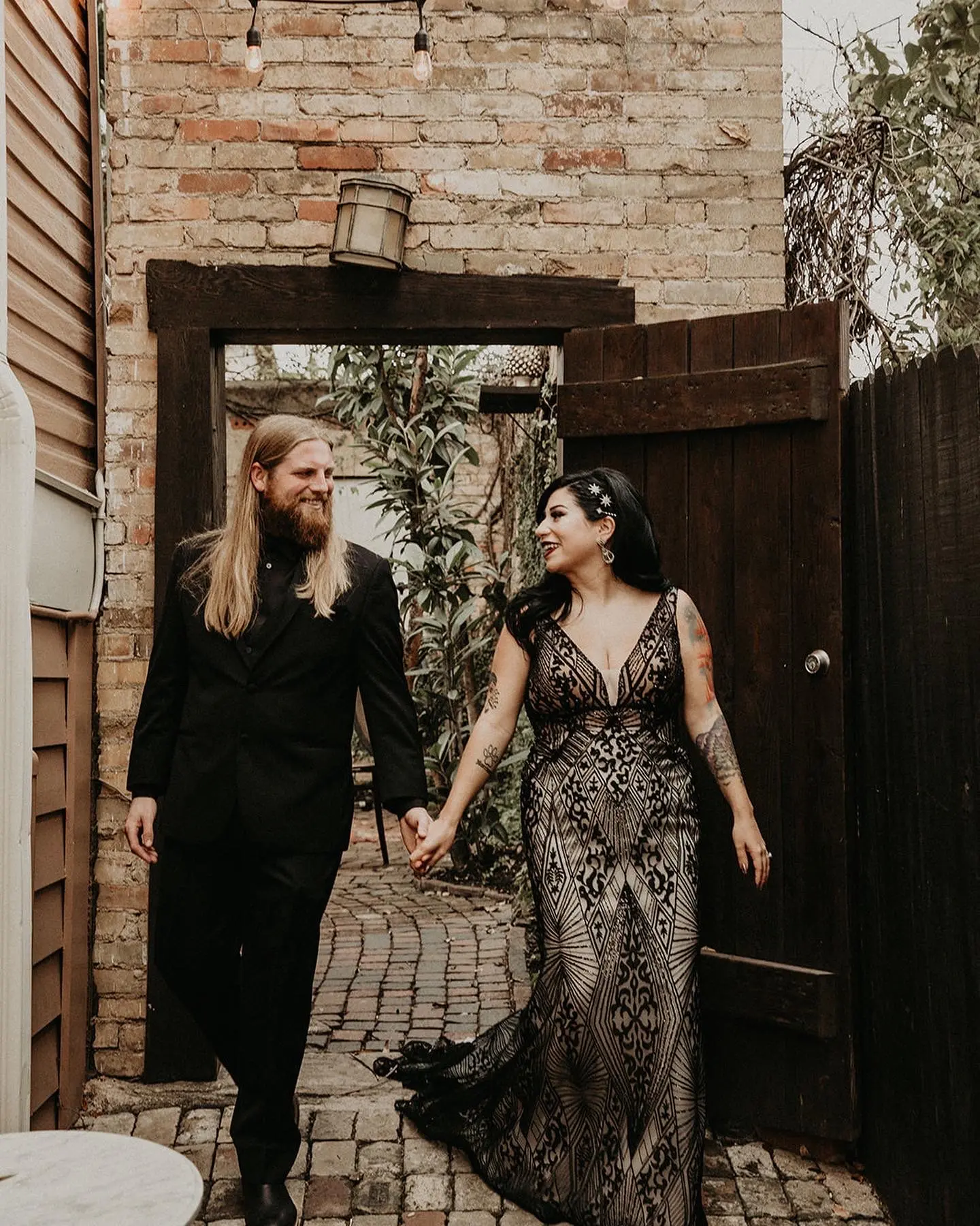 Groom With Bride Wearing Black Art Deco Dress Called Elaine By Maggie Sottero