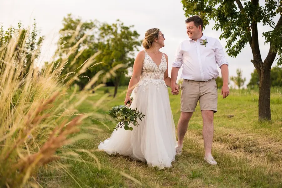 Bride In V-neck A-line Minerva Rebecca Ingram With Groom