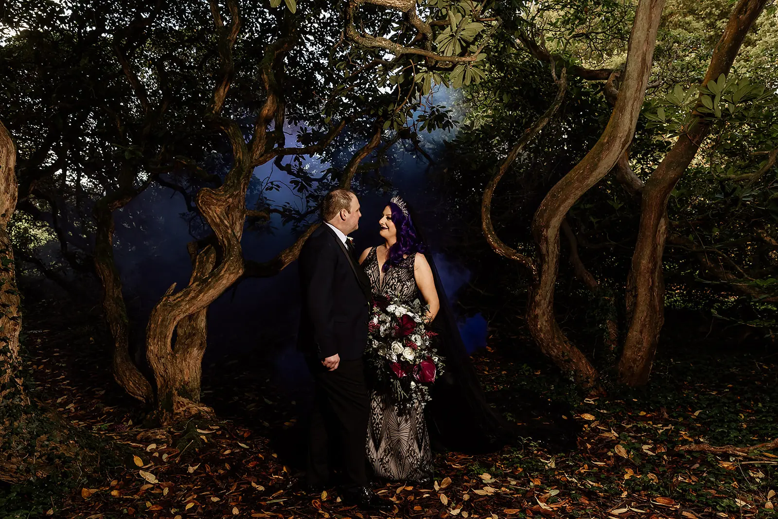 Bride In Art Deco Black Elaine By Maggie Sottero With Groom