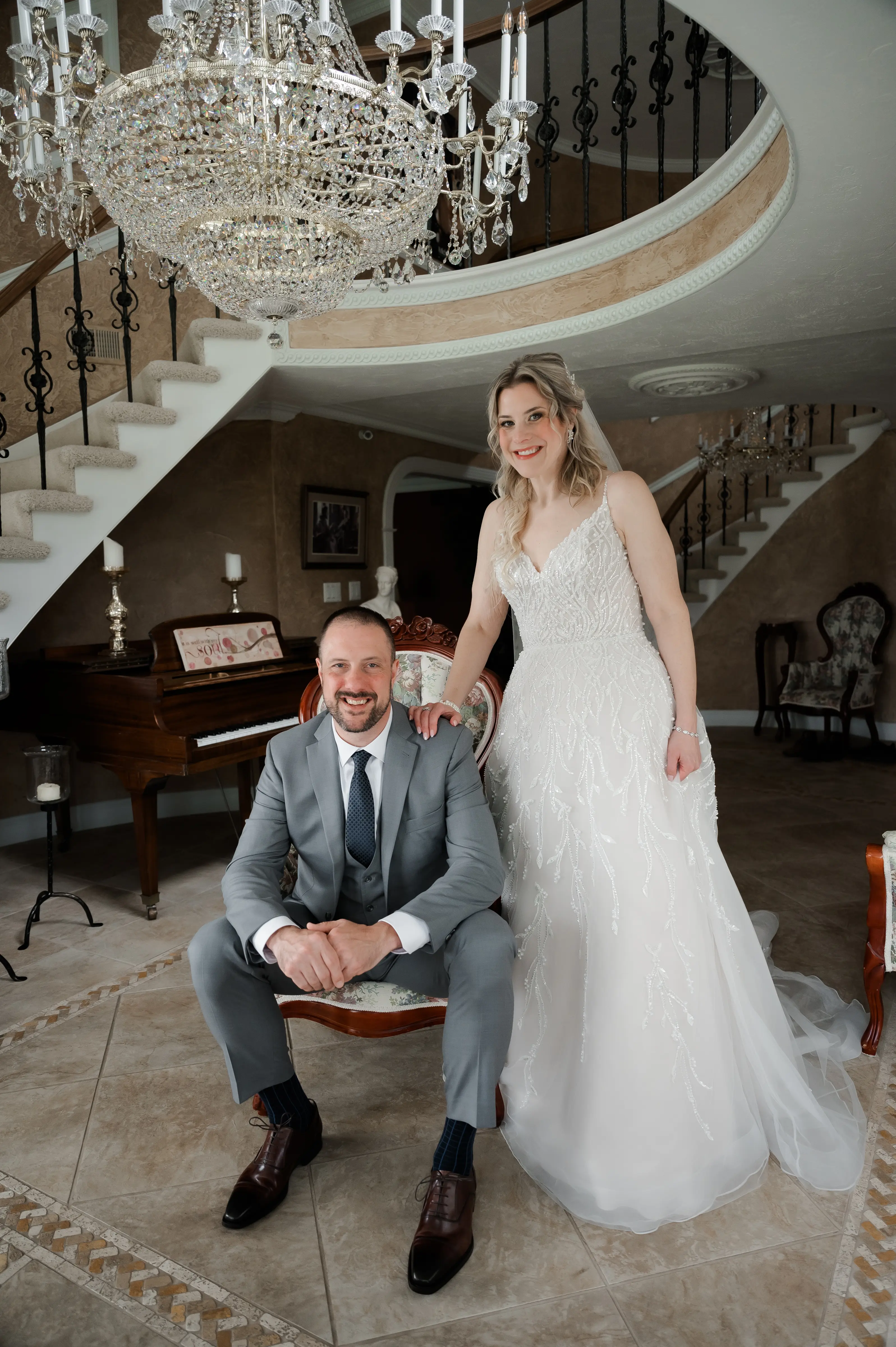 Bride In Beaded A-line Marvine Sottero And Midgley With Groom