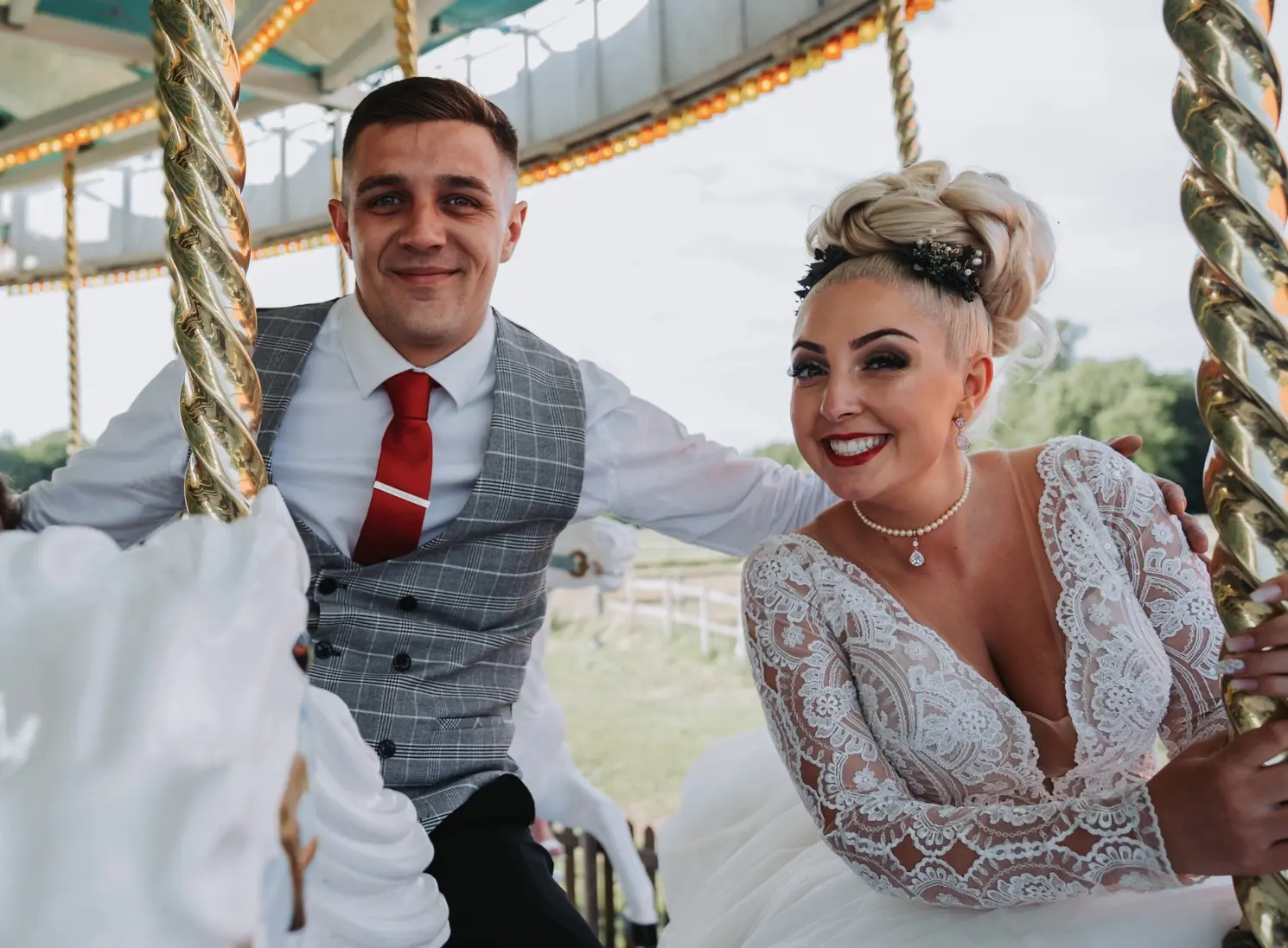 Groom With Bride Wearing Elegant Long Sleeved Ball Gown Mallory Dawn By Maggie Sottero