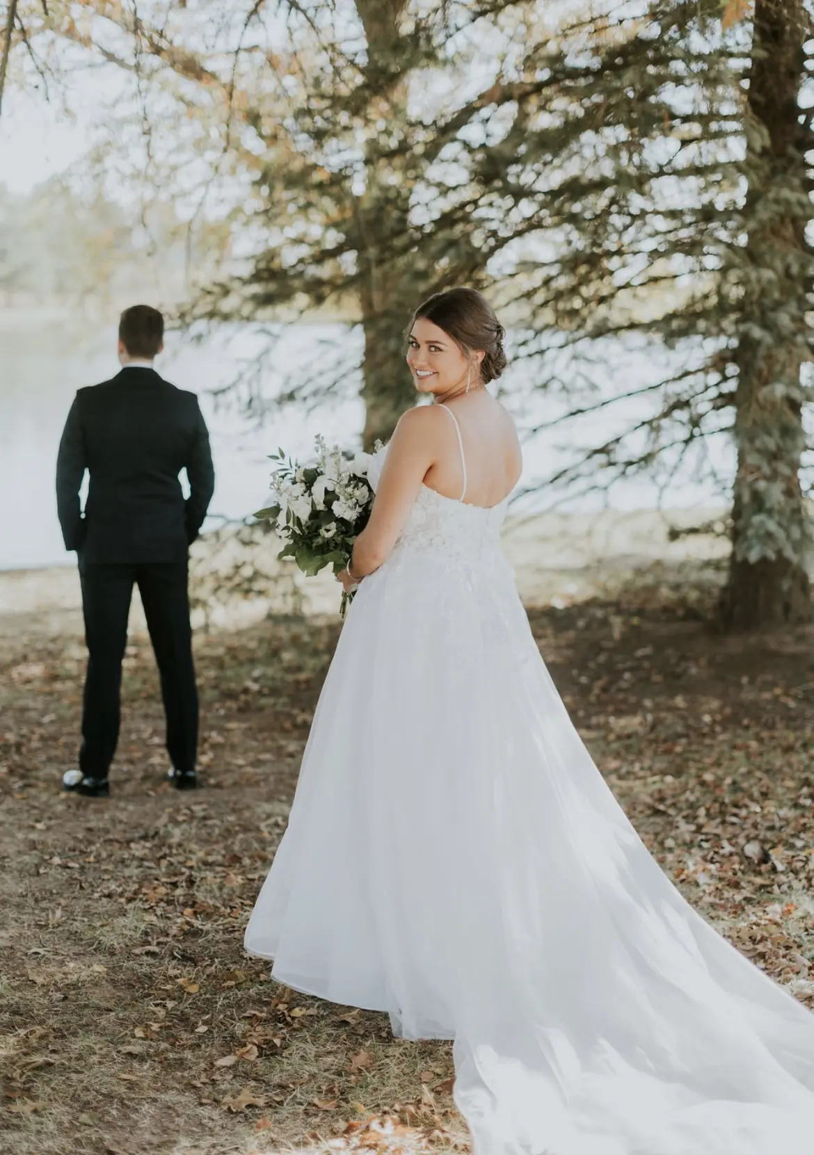 Groom With Bride Wearing Cold Shoulder Princess Wedding Gown Stevie By Maggie Sottero