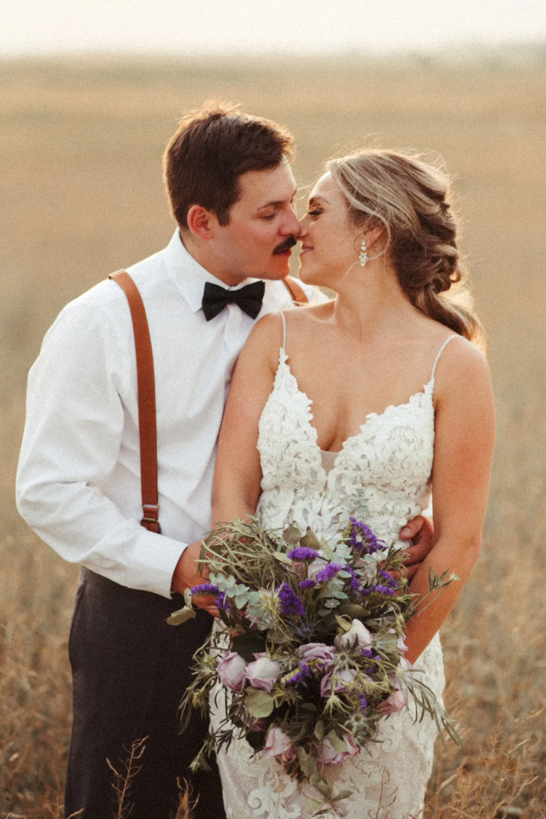 Groom With Bride Wearing Romantic Lace Sheath Wedding Dress Tuscany Lynette By Maggie Sottero