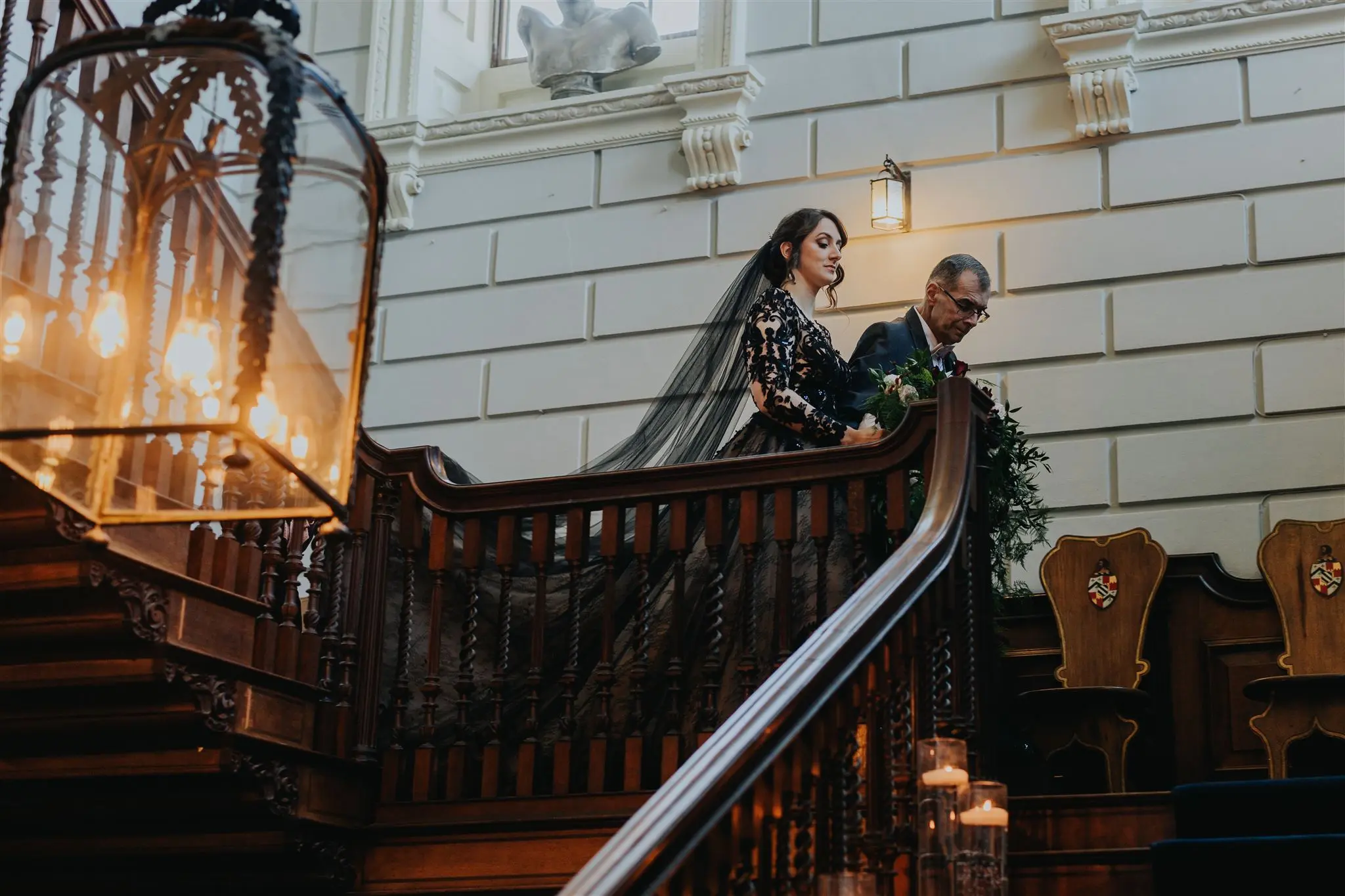 Real Bride in Chic Black Ball Gown Wedding Dress with Contrasting Layers of Tulle and Lace Called Zander by Sottero & Midgley