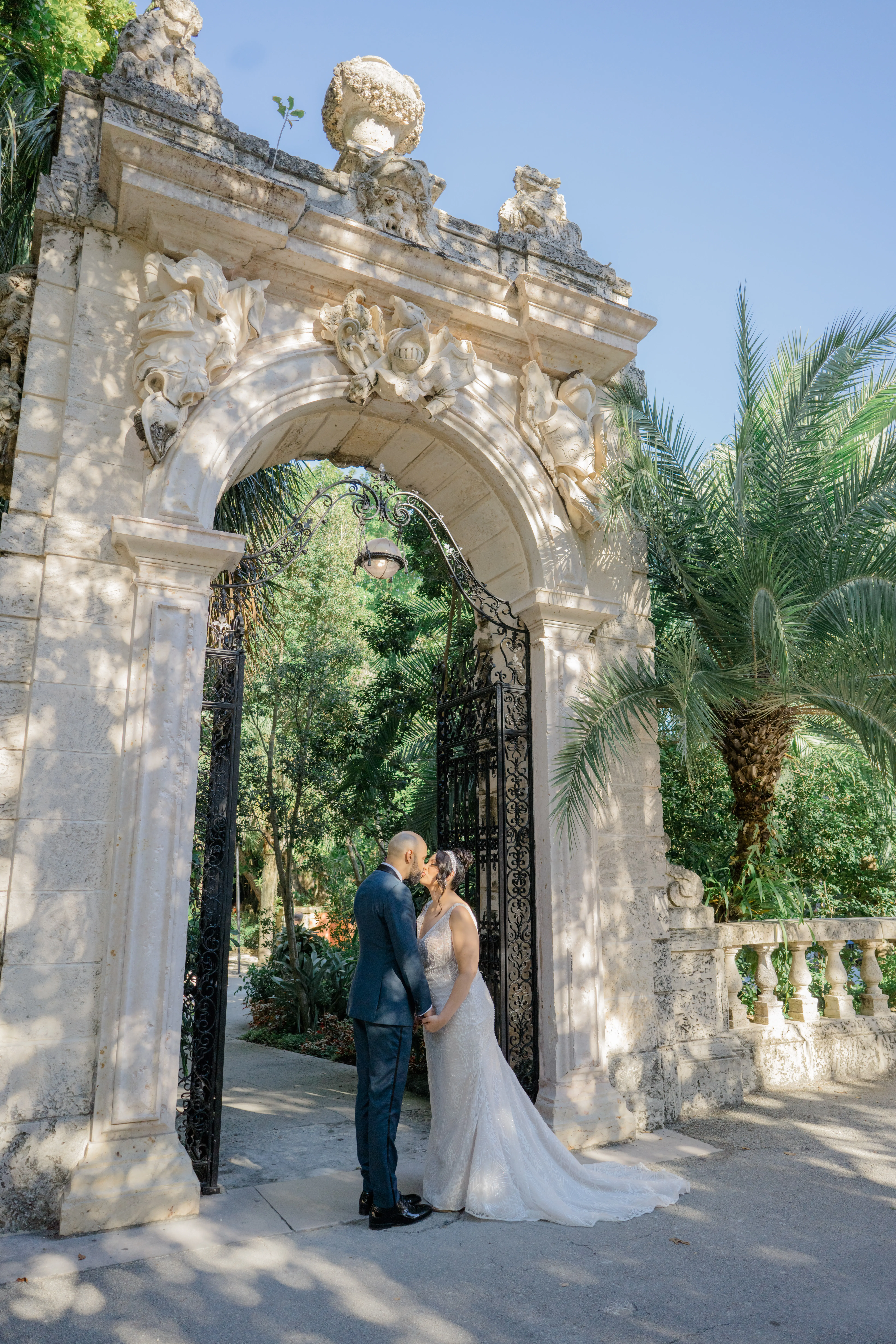 Bride In Beaded Art Deco Wedding Dress Named Elaine By Maggie Sottero With Groom