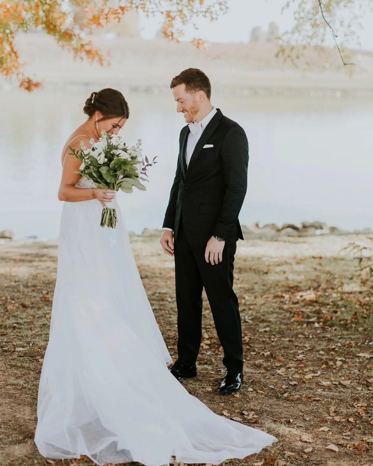 Groom With Bride Wearing Cold Shoulder Princess Wedding Gown Stevie By Maggie Sottero