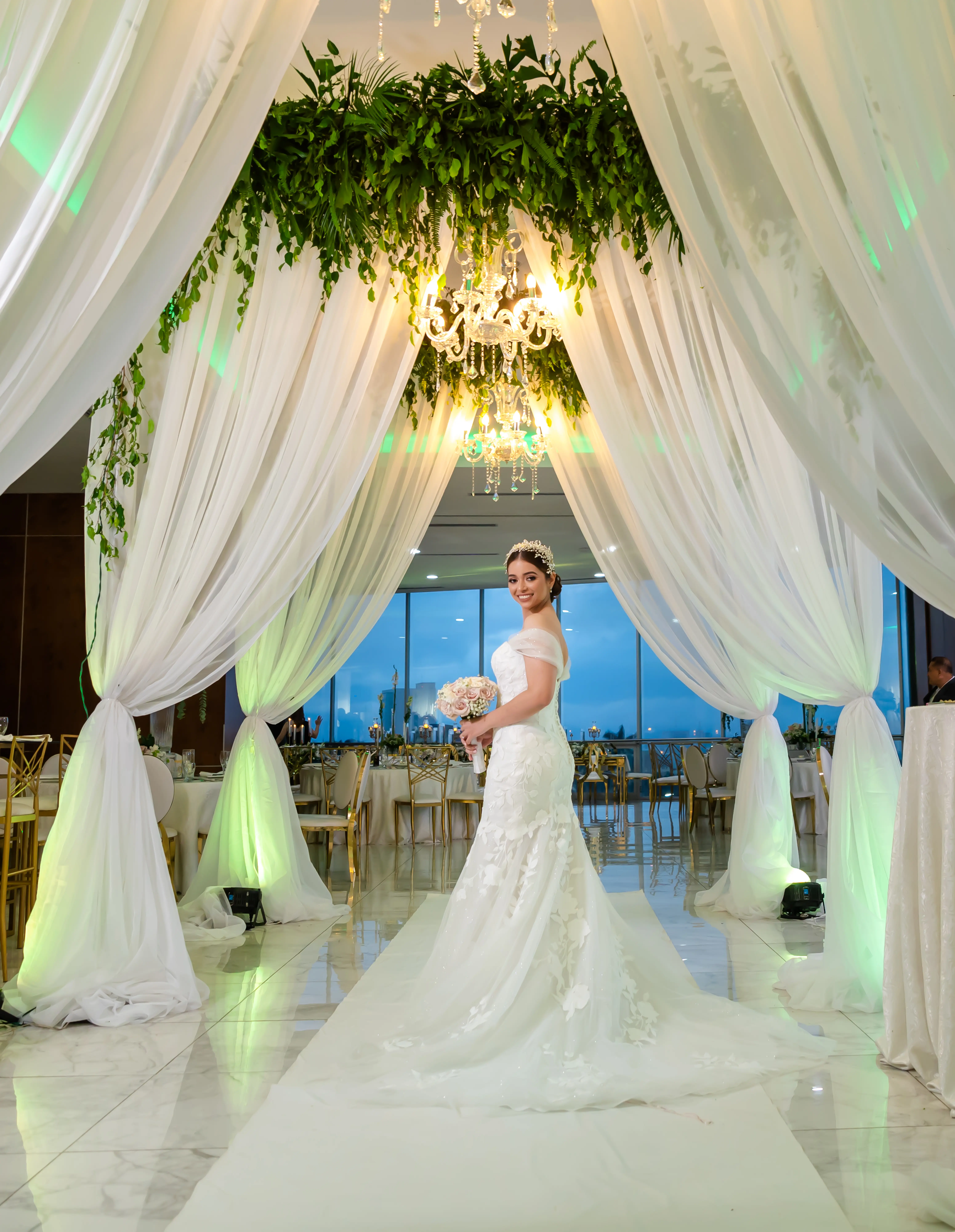Bride Wearing Mermaid Wedding Gown at Reception Called Hattie by Rebecca Ingram