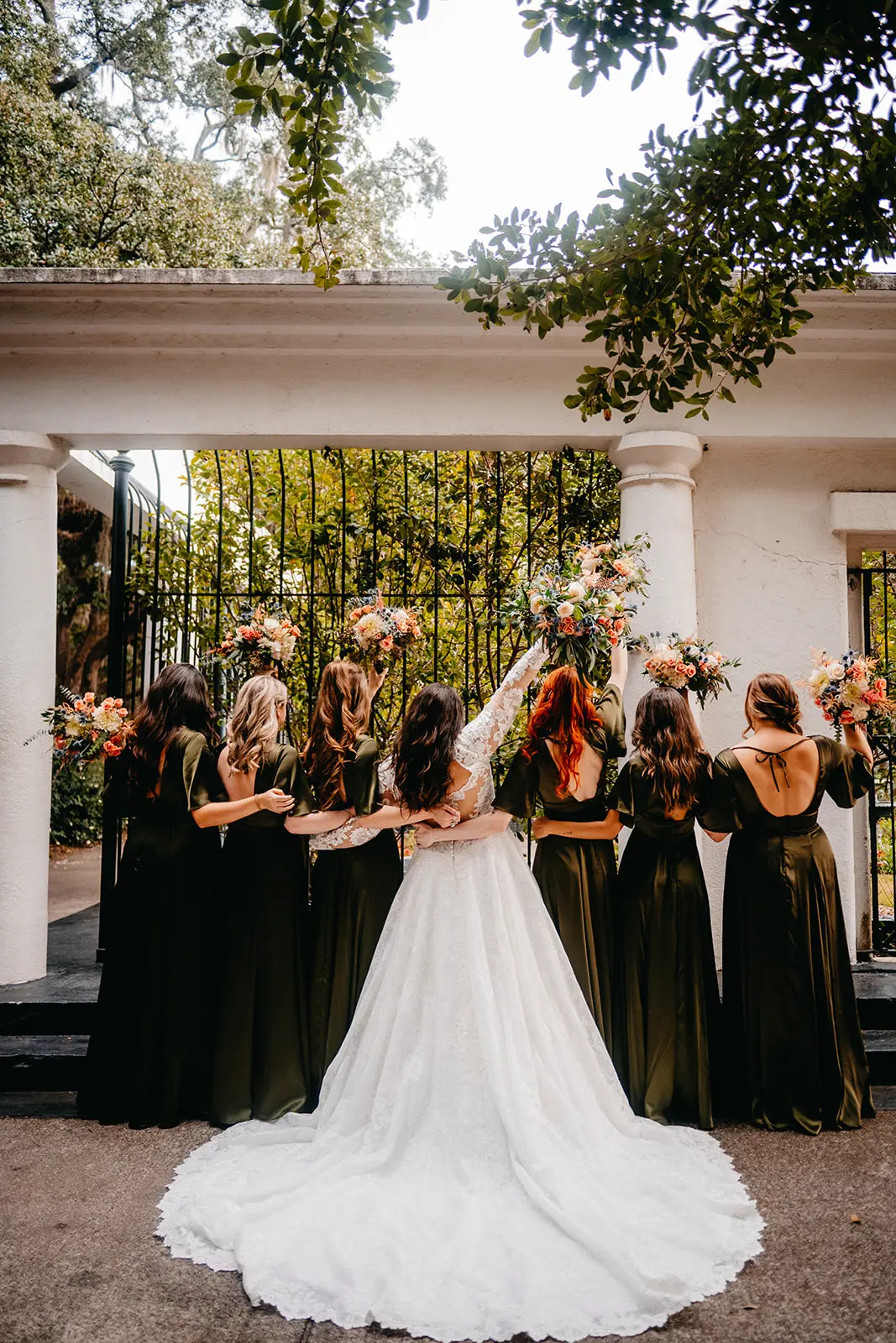Bride In Sheer Organza Sweetheart Neckline Kierna Sottero Midgley With Bridesmaids