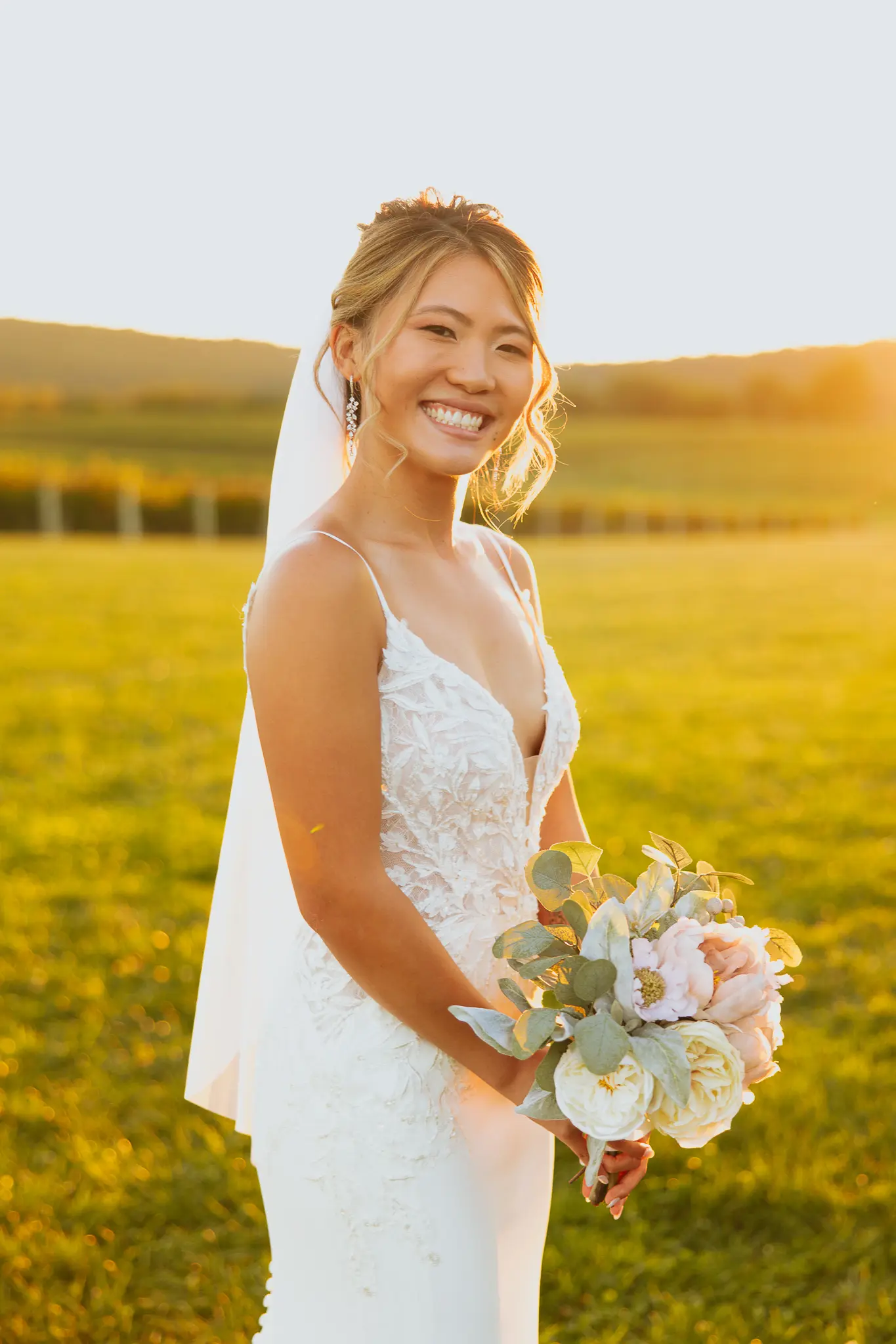 Bride In Lace Crepe Wedding Dress Called Alda By Rebecca Ingram