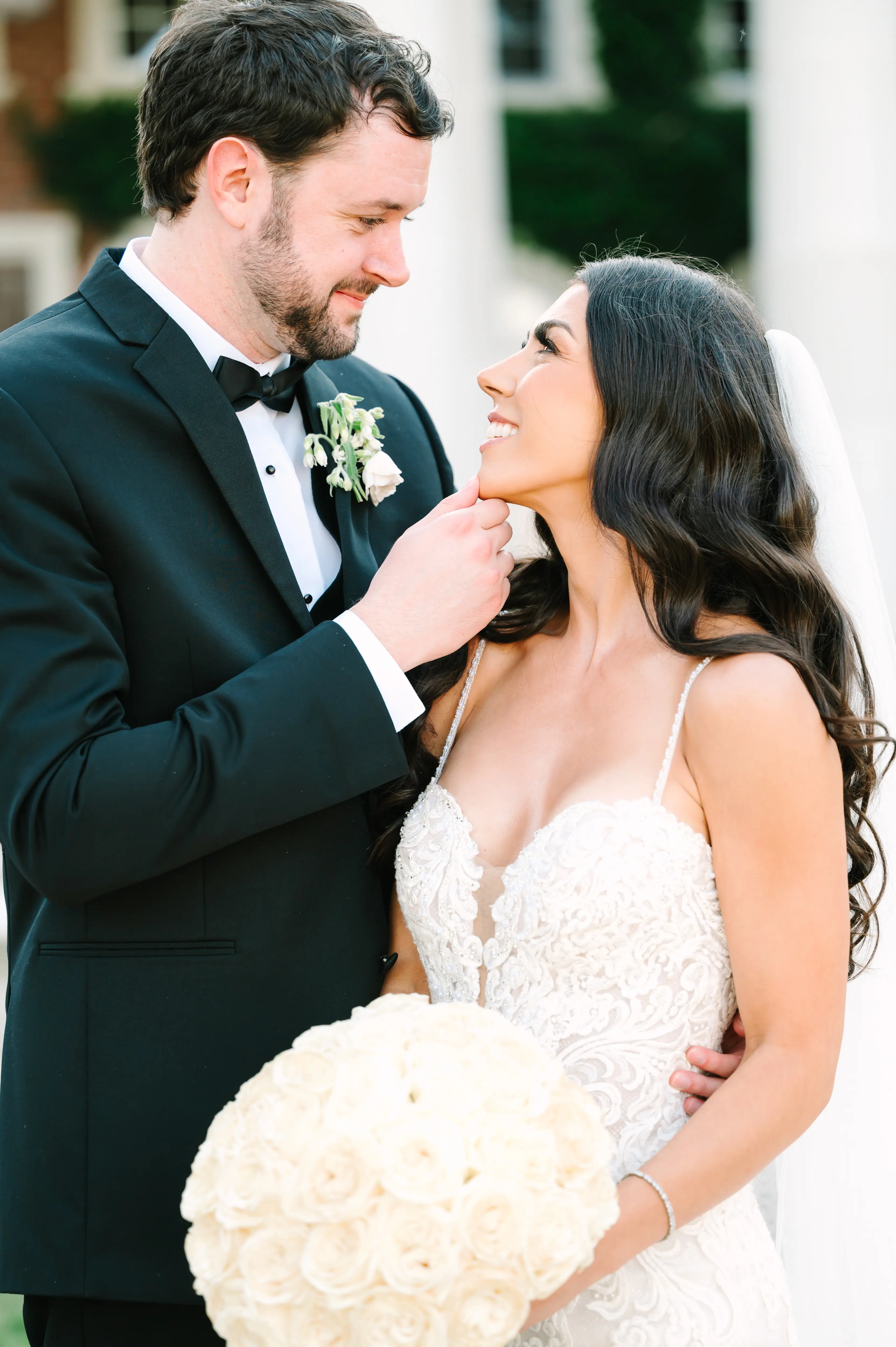 Groom With Bride Wearing Sparkly Lace Fit-And-Flare Fiona By Maggie Sottero
