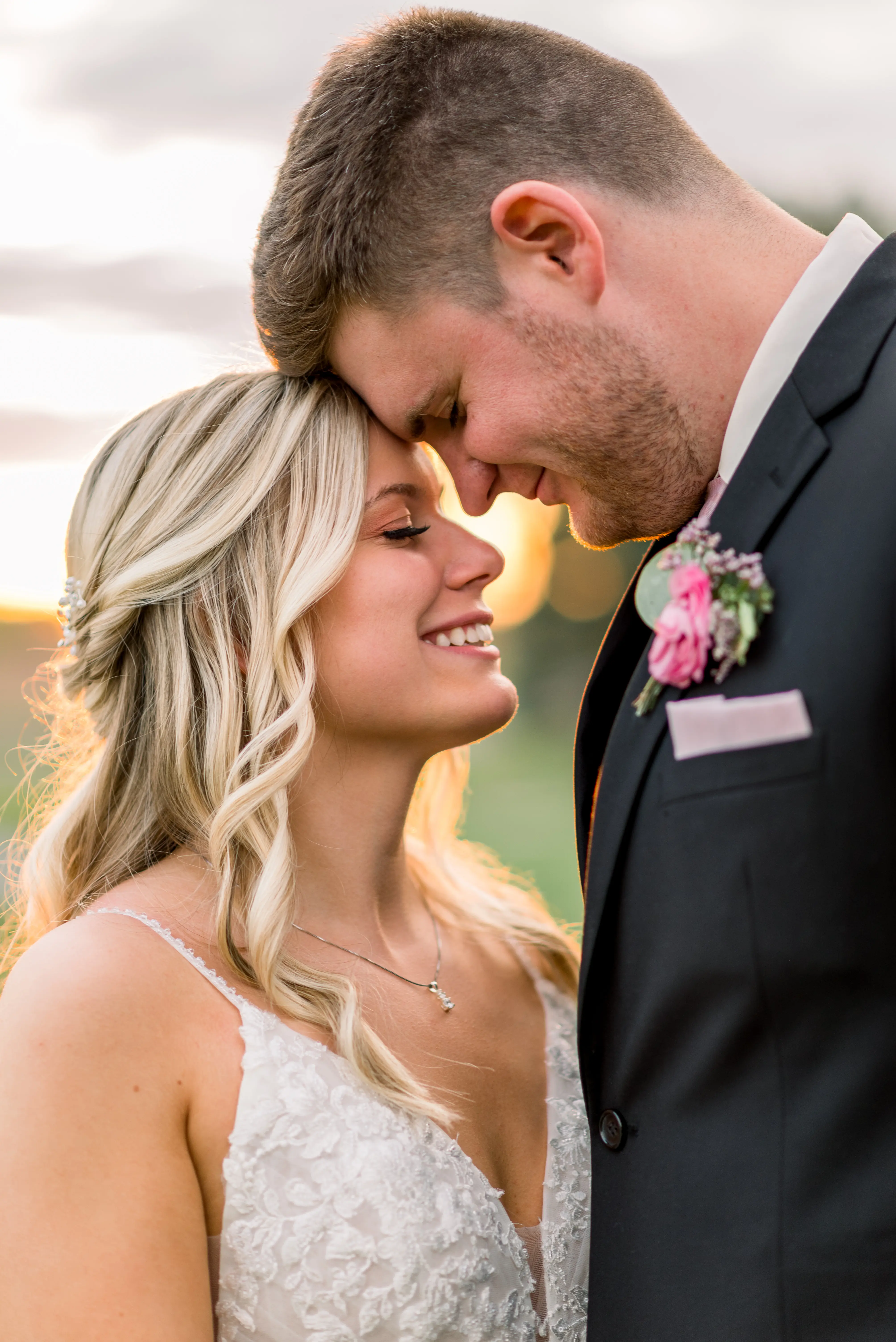 Bride In Fit-and-Flare Illusion Train Fontaine Maggie Sottero With Groom