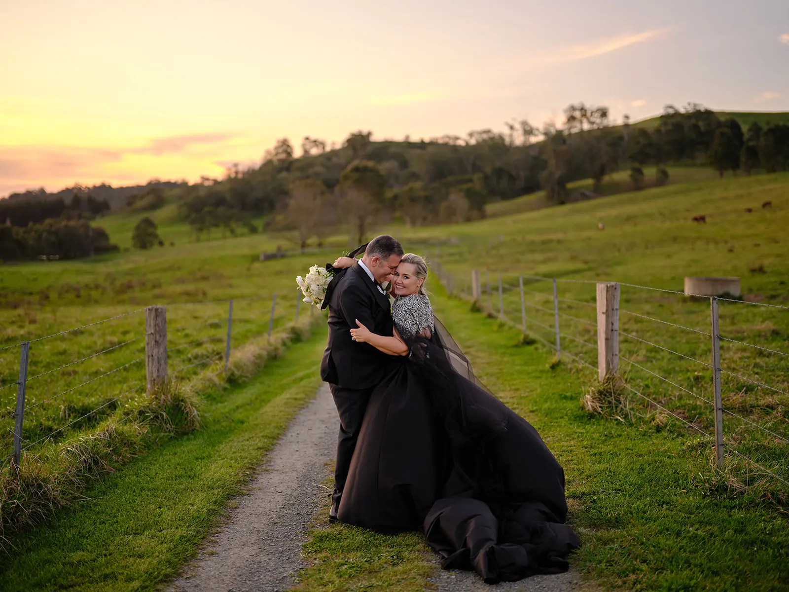 Bride wearing Aspen by Sottero and Midgley hugging her husband