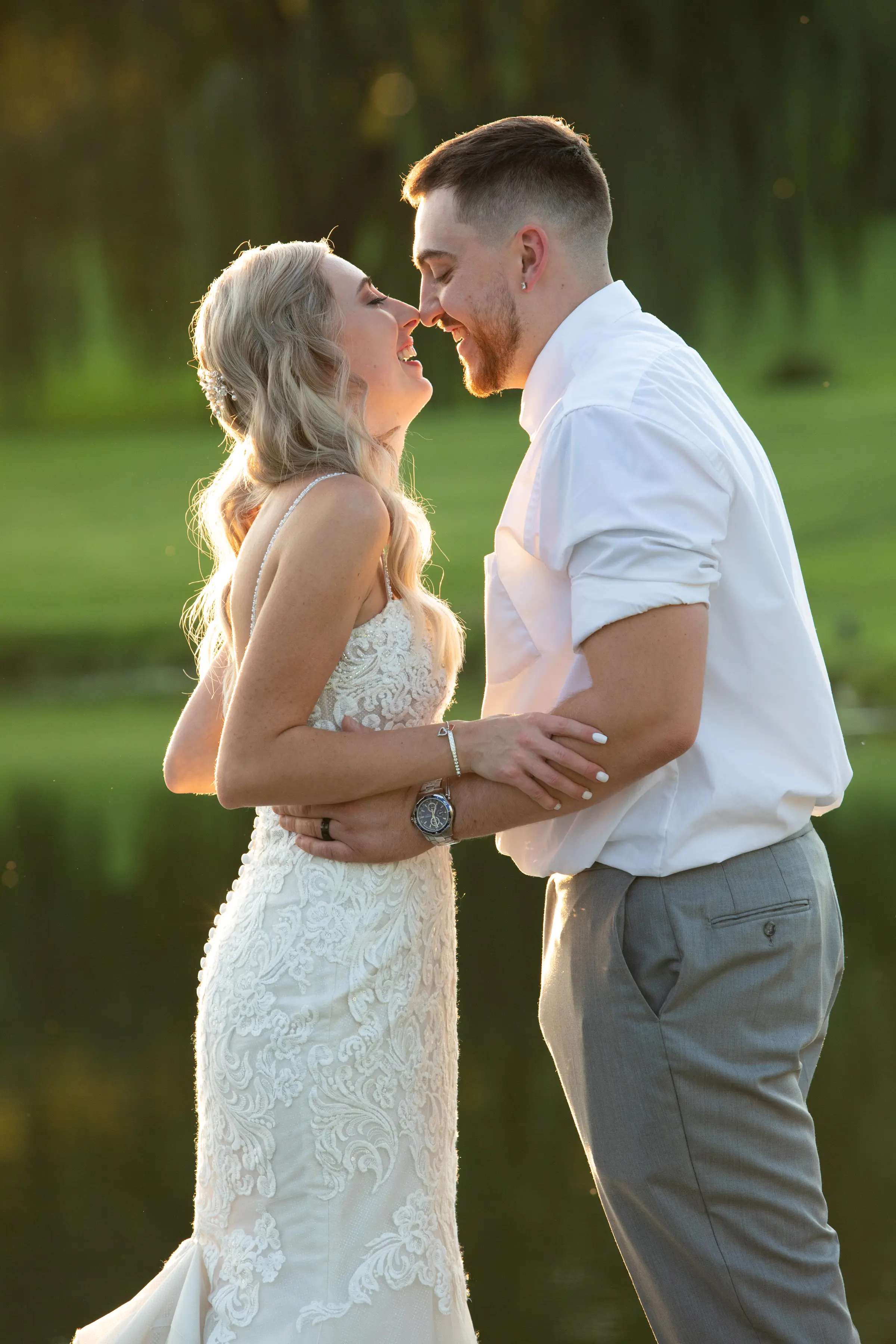 Groom With Bride Wearing Sparkly Lace Fit-And-Flare Fiona By Maggie Sottero