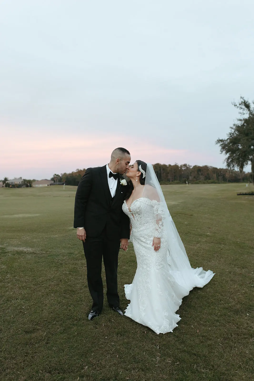 Groom With Bride Wearing Sparkly Lace Fit-And-Flare Fiona By Maggie Sottero