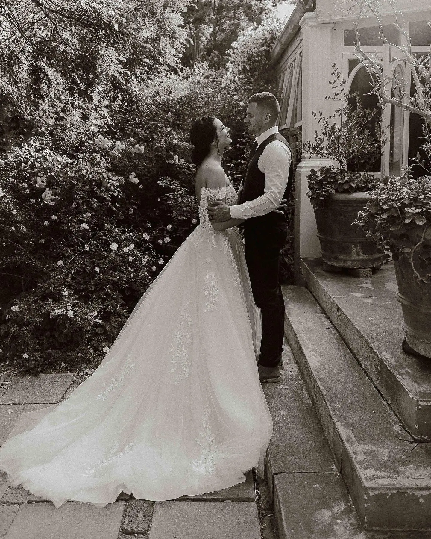 Bride In Lace Wedding Dress Called Harlem By Maggie Sottero With Groom