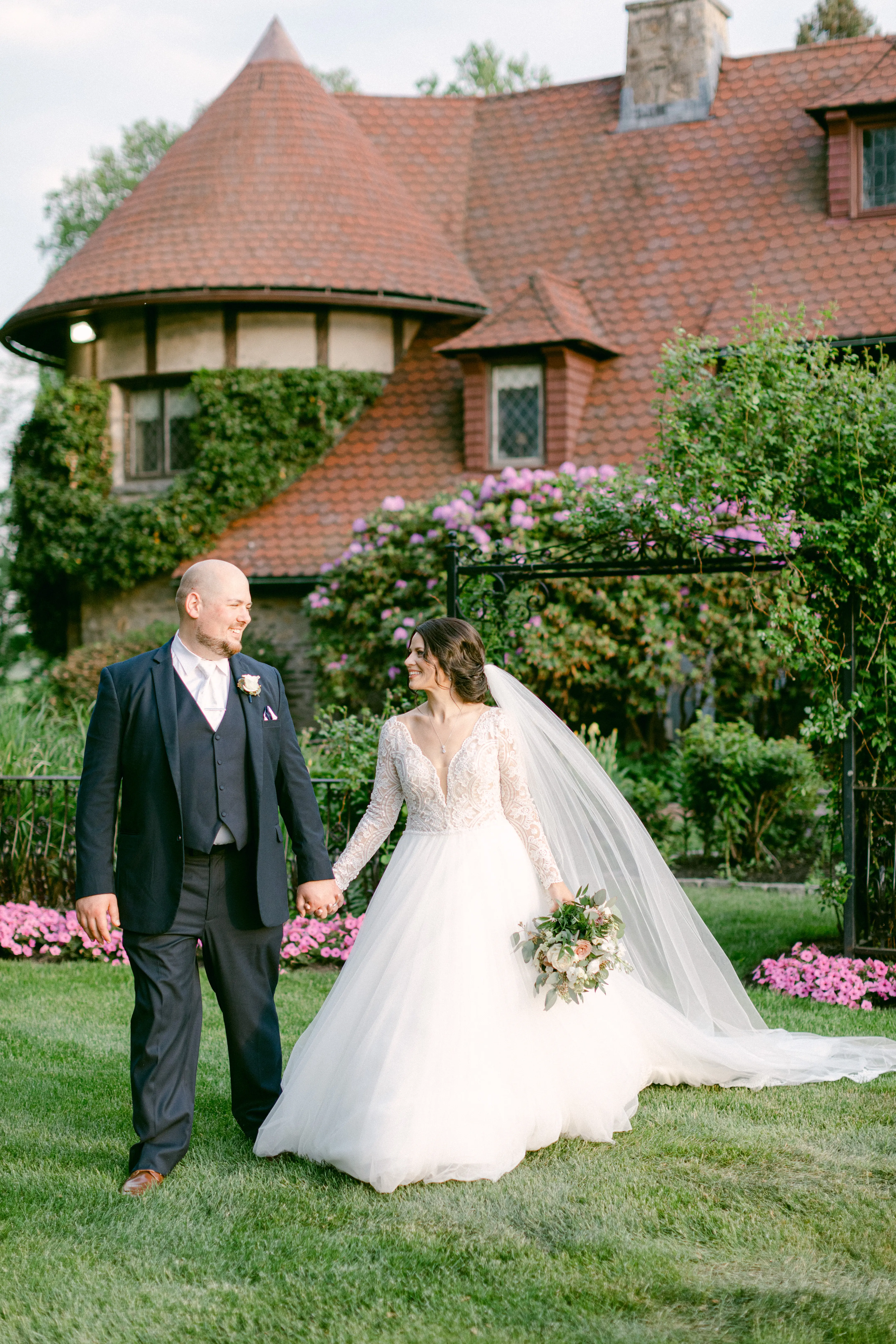 Groom With Bride Wearing Ballgown With Long Sleeves Called Mallroy Dawn By Maggie Sottero