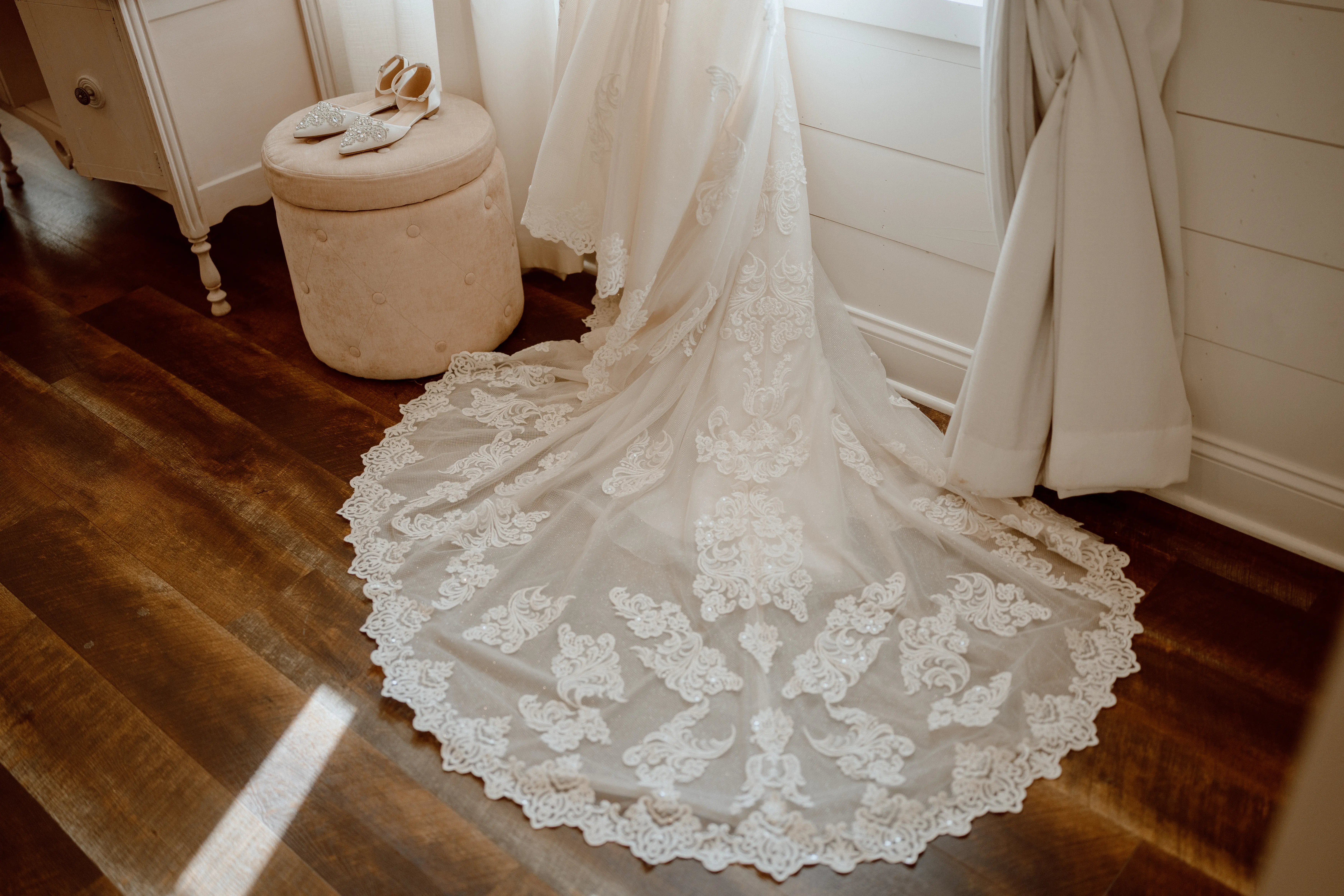 Real Bride's Sparkly Lace Fit-and-Flare Bridal Dress with Plunging Illusion Sweetheart Neckline Called Fiona by Maggie Sottero