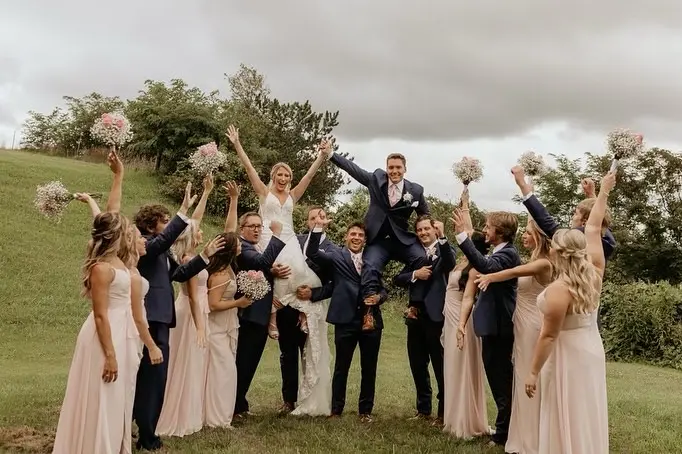 Bride In Sparkle Fit-and-Flare Fontaine By Maggie Sottero With Guests