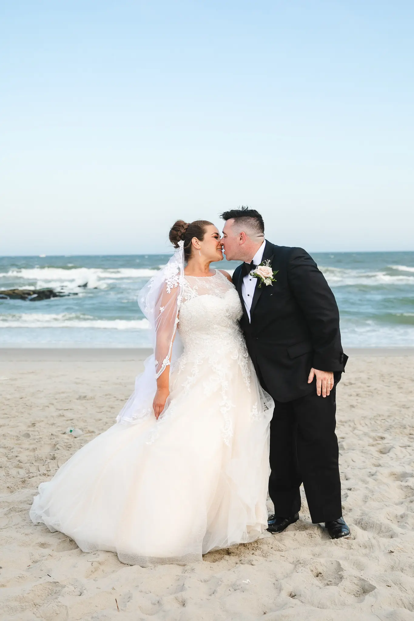 Groom With Bride Wearing Lace And Sparkle Tulle Ball Gown Honor Marie By Rebecca Ingram