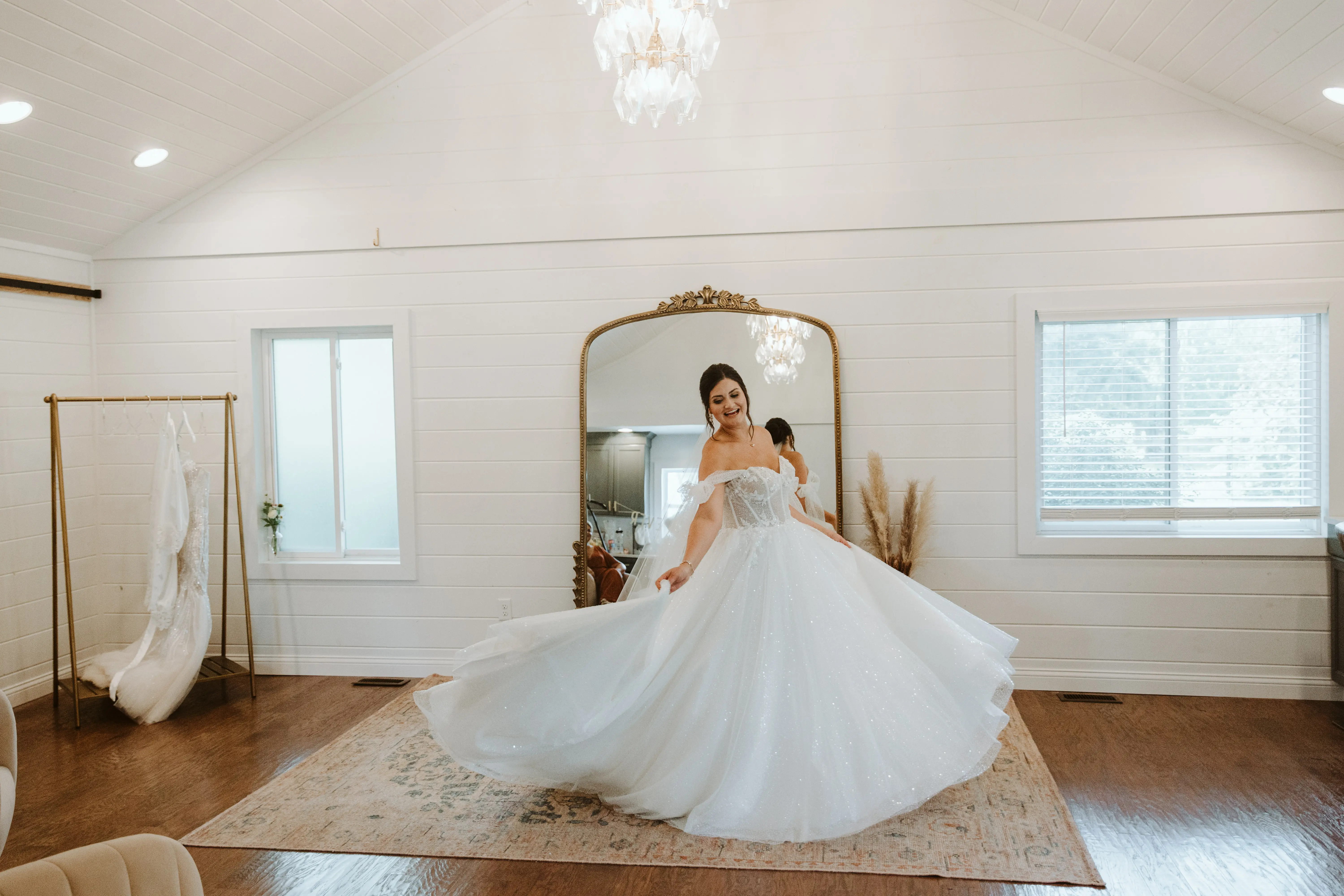 Bride Wearing Sparkly Ballgown Wedding Dress Called Shasha By Sottero And Midgley Twirling Her Skirt