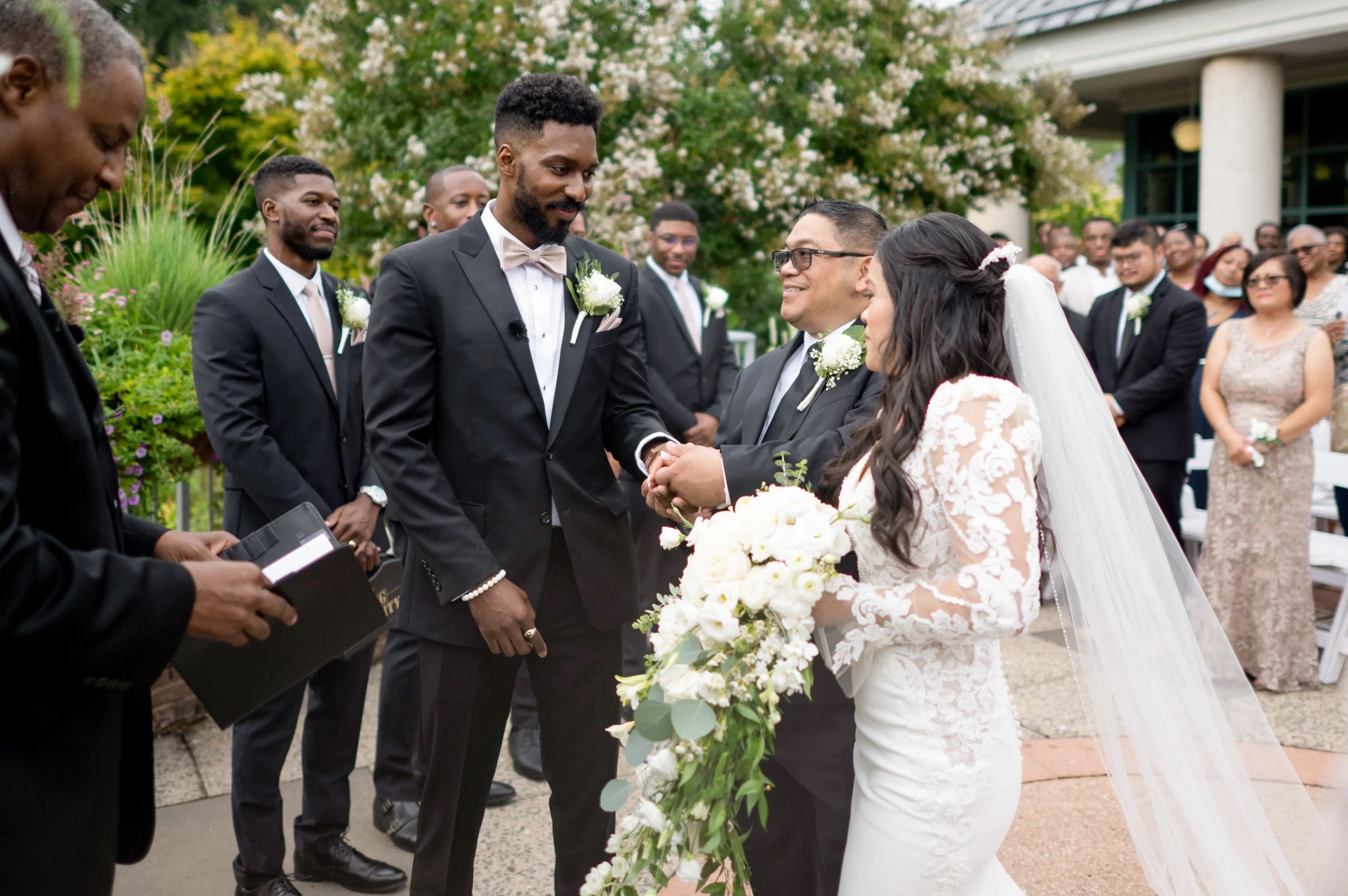 Groom With Bride Wearing Romantic Mermaid Wedding Dress Nikki By Maggie Sottero