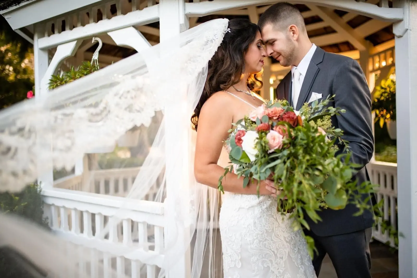 Groom With Bride Wearing Sparkly Lace Fit-And-Flare Fiona By Maggie Sottero